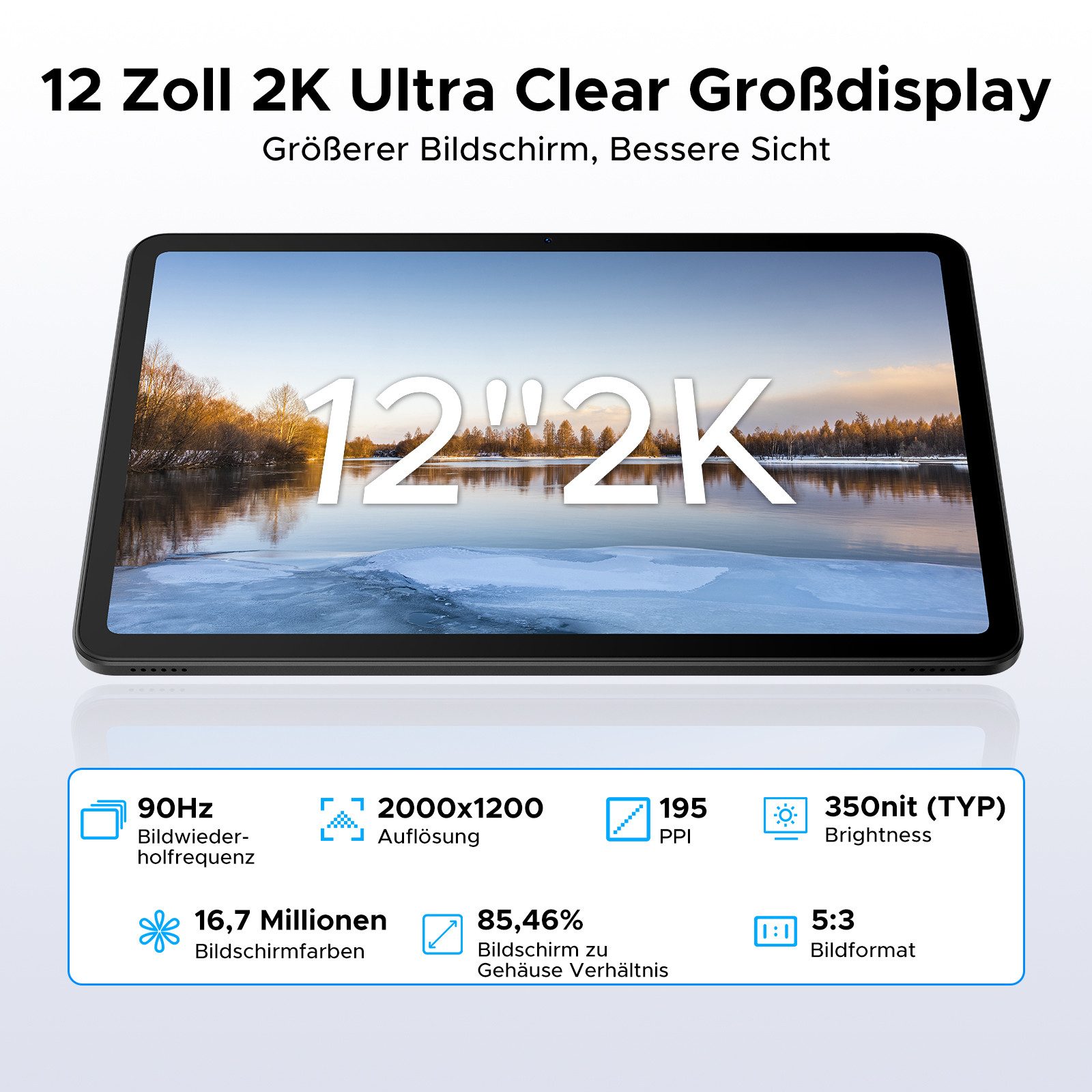 DOOGEE U12 Android 16 12 Zoll Tablet, 9000mAh, 90Hz, 6GB RAM+128GB/2TB Tablet (12", 128 GB, Android 16, Wifi, 13MP+8MP Kameras, ultradünn 7,8mm, WiFi5, GPS, Face ID, OTG, FM)