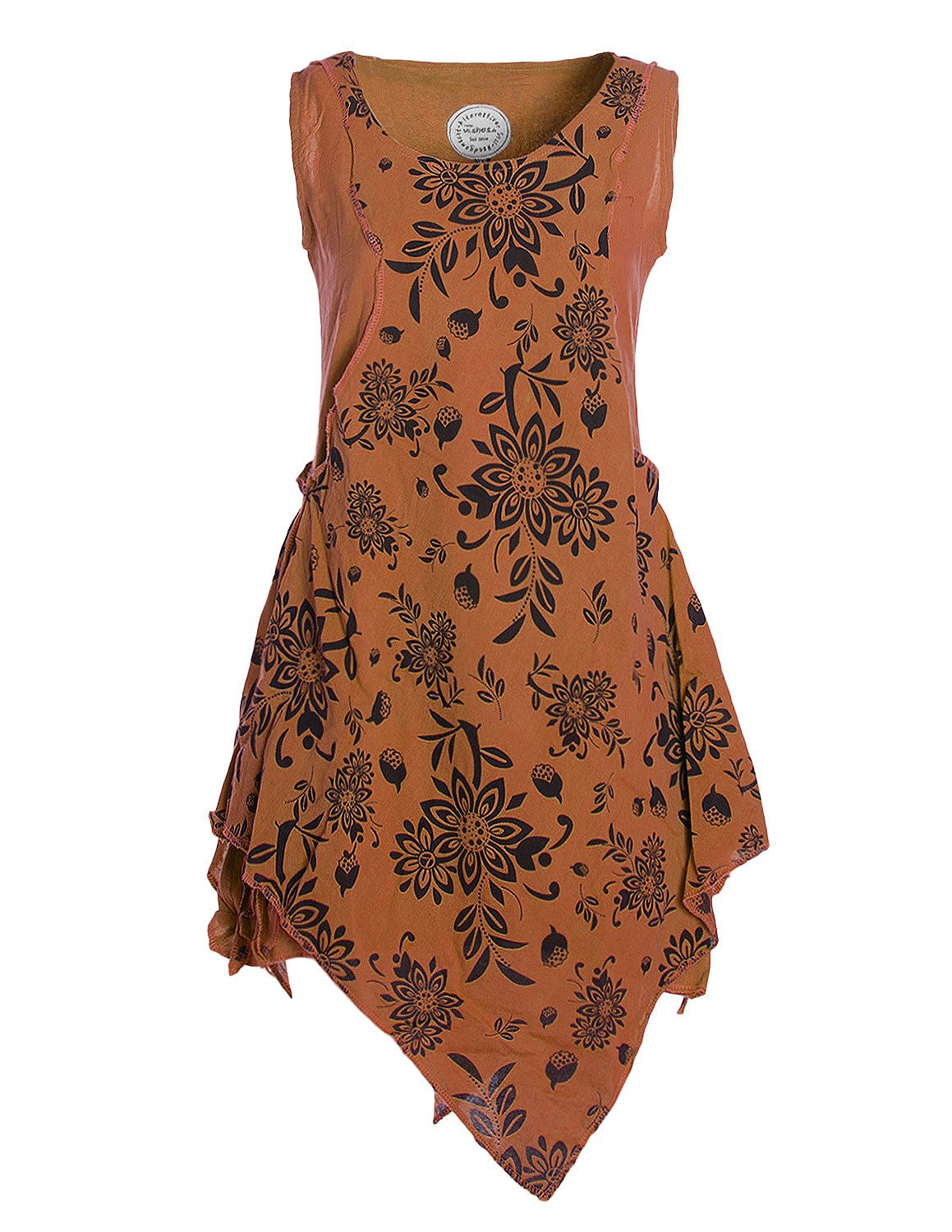 Vishes Zipfelkleid Strandkleid Damen Lagenlook Zipfel Blumenprint Baumwolle Alternative Mode, Boho, Hippie, Ethno, Festival