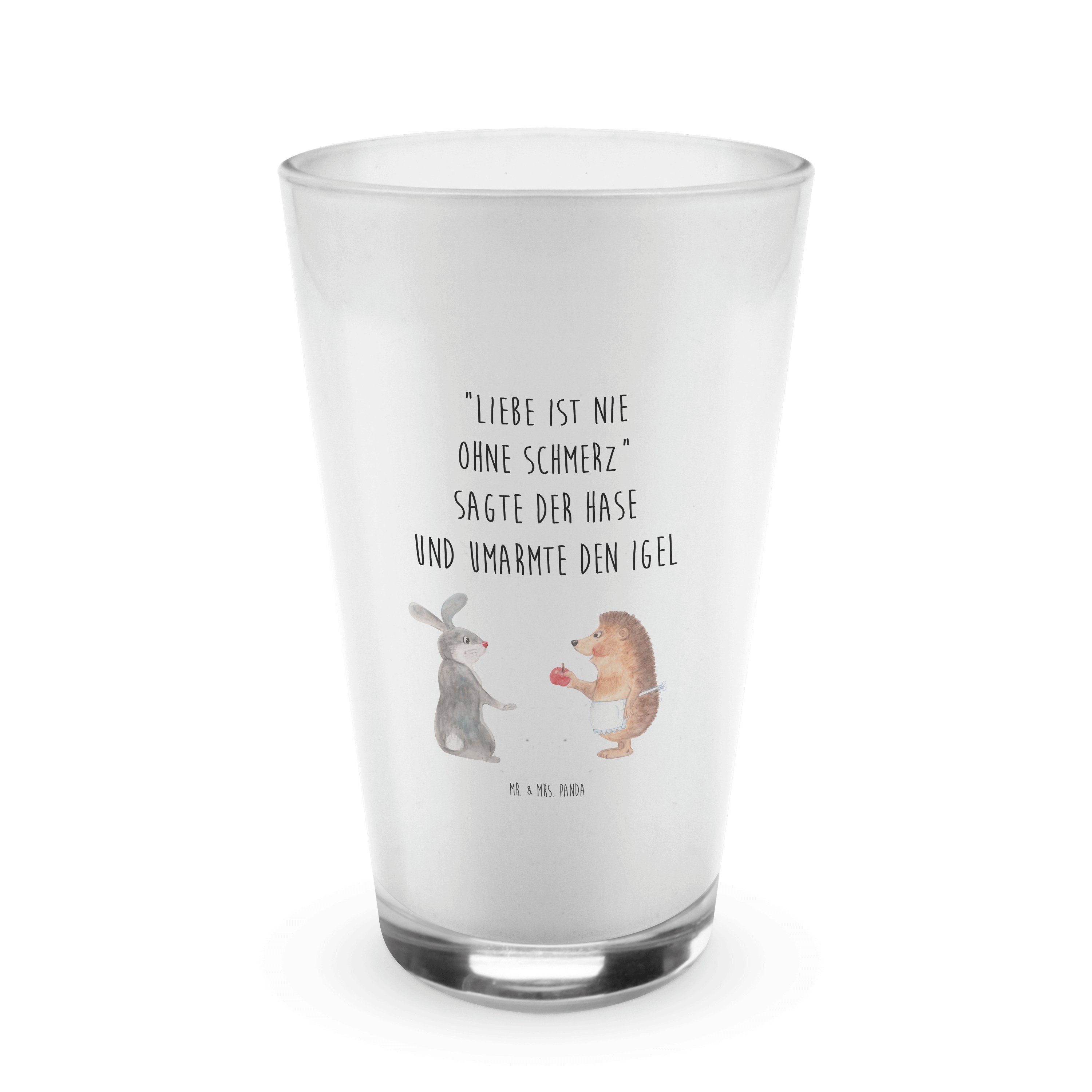 Mr. & Mrs. Panda Glas Liebe ist nie ohne Schmerz - Transparent - Geschenk, Cappuccino Glas, Premium Glas
