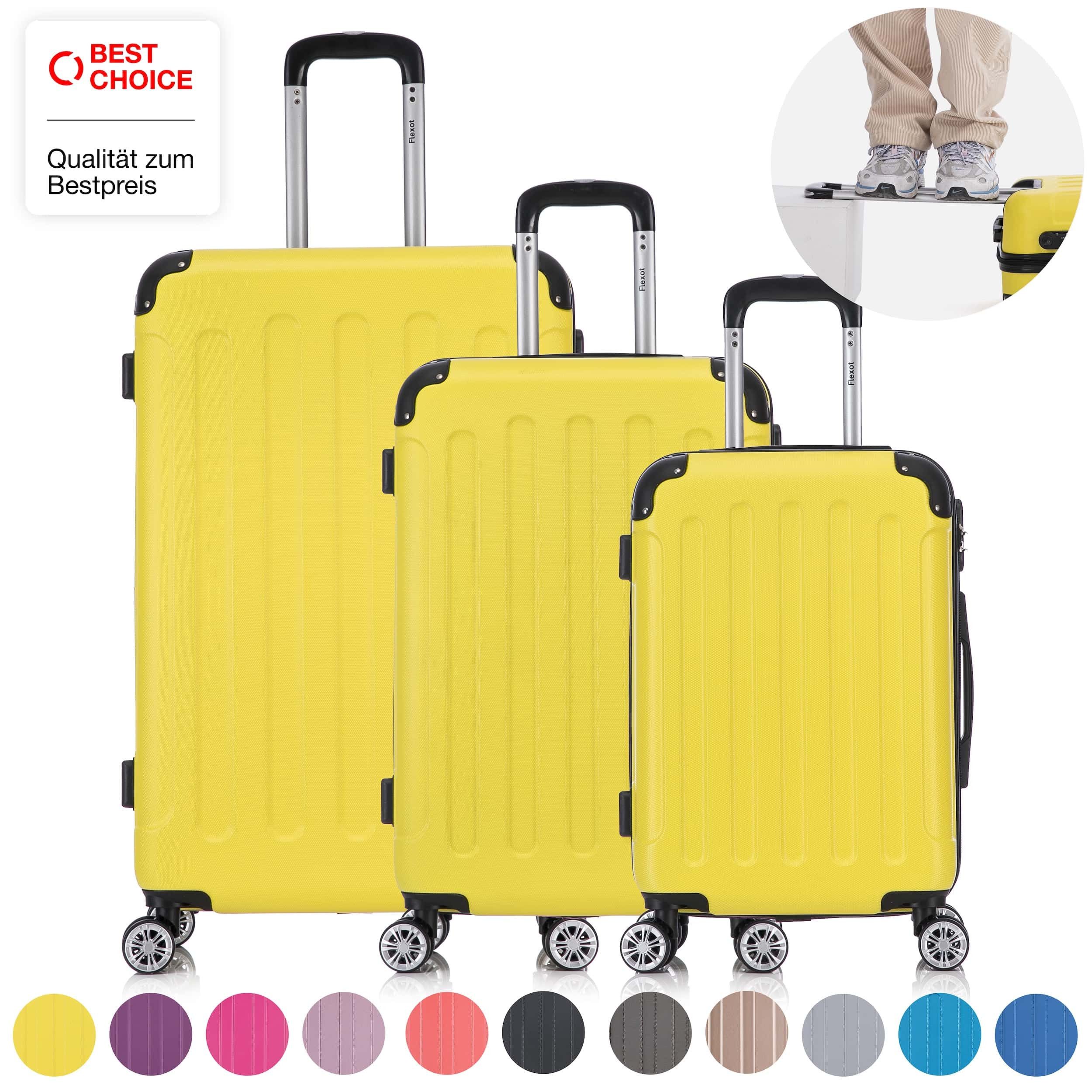 Flexot Hartschalen-Trolley F-2045 Kofferset, 360° Rollen, robuster Reisekoffer, Bordcase, 4 Rollen, Robuster und moderner Koffer mit vier 360° Rollen und Zahlenschloss