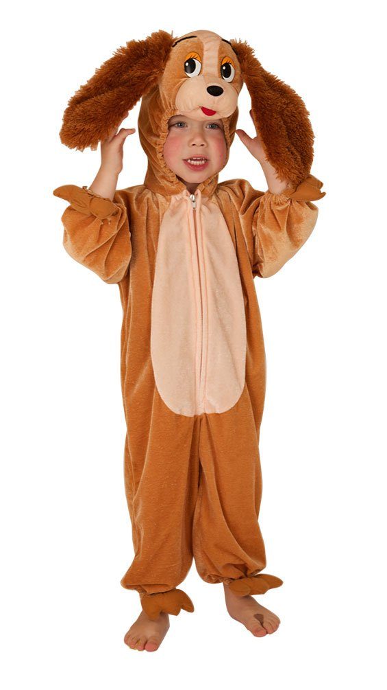 Karneval-Klamotten Kostüm Hund Lady Plüsch Tierkostüm Kinder, Kinderkostüm Hunde-Overall mit Kopf Mädchen Jungen