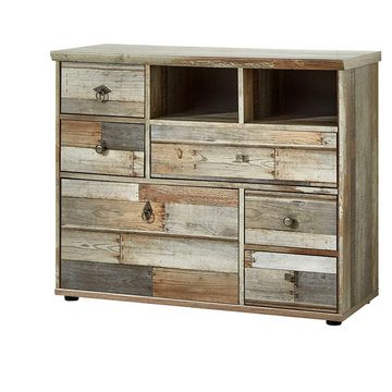 Lomadox Wohnwand BRANSON-36, (0-St), Vintage Driftwood Braun Hochschrank TV-Lowboard Kommode Wandboard