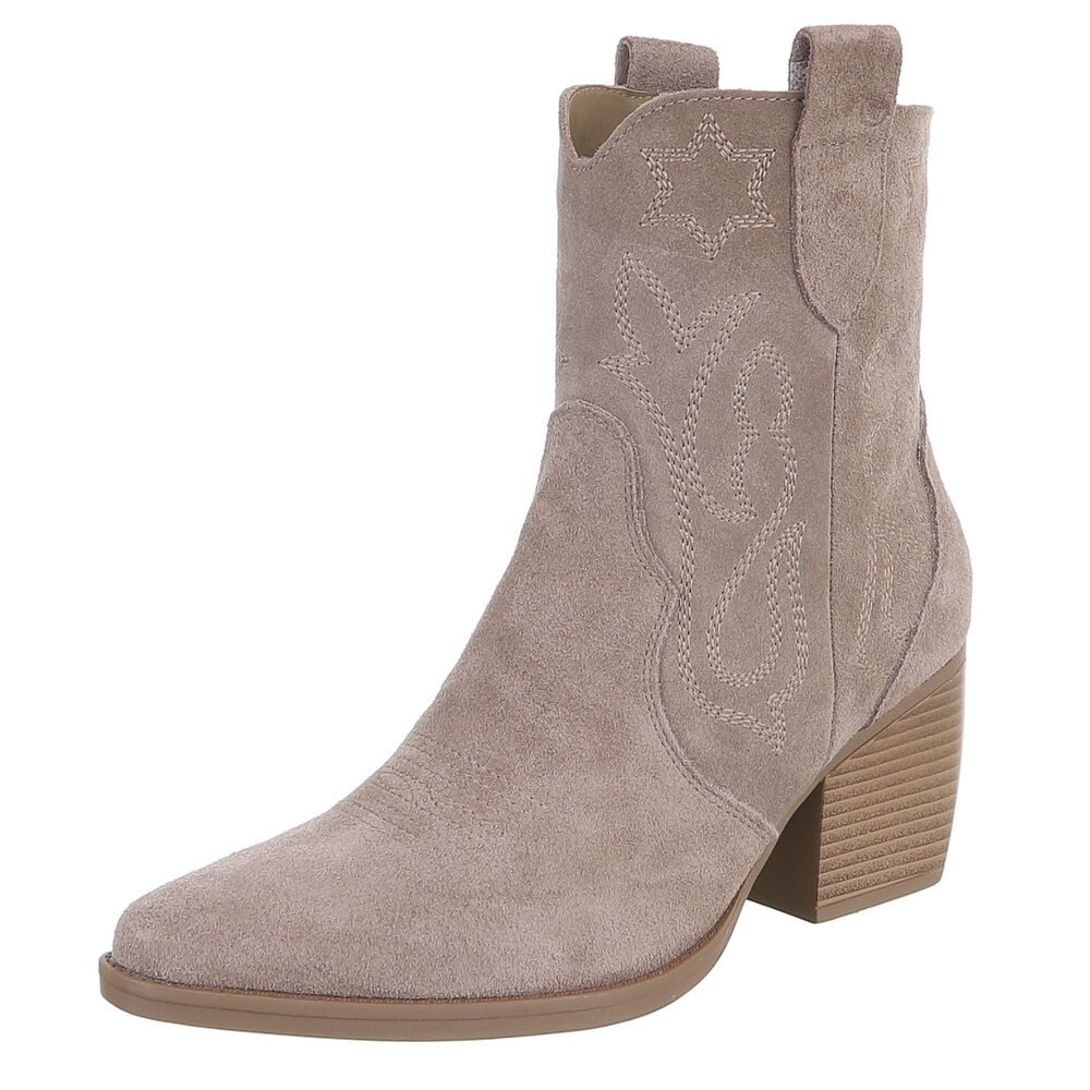 Damen Westernstiefel Echtleder mit Blockabsatz Westernstiefelette