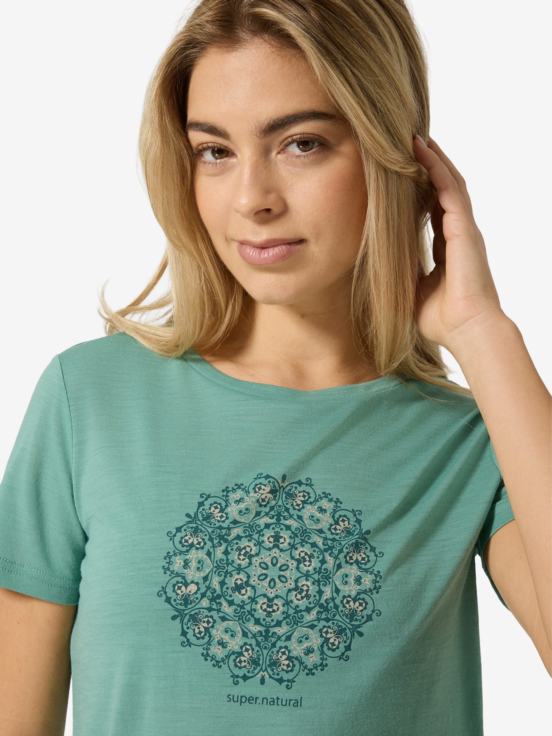 SUPER.NATURAL Print-Shirt Merino T-Shirt W ORNAMENT TEE lässiger Merino-Materialmix