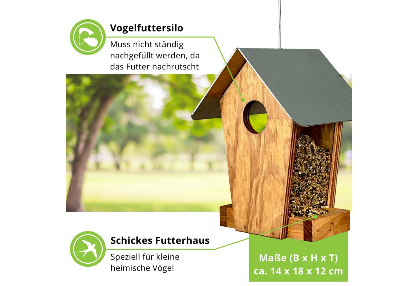Thumbnail - gartenetage Vogelhaus Streufuttersilo Schweden – Bunte Vogelfütterung für Ihren Garten, Wetterfestes Design, Einfache Ha...