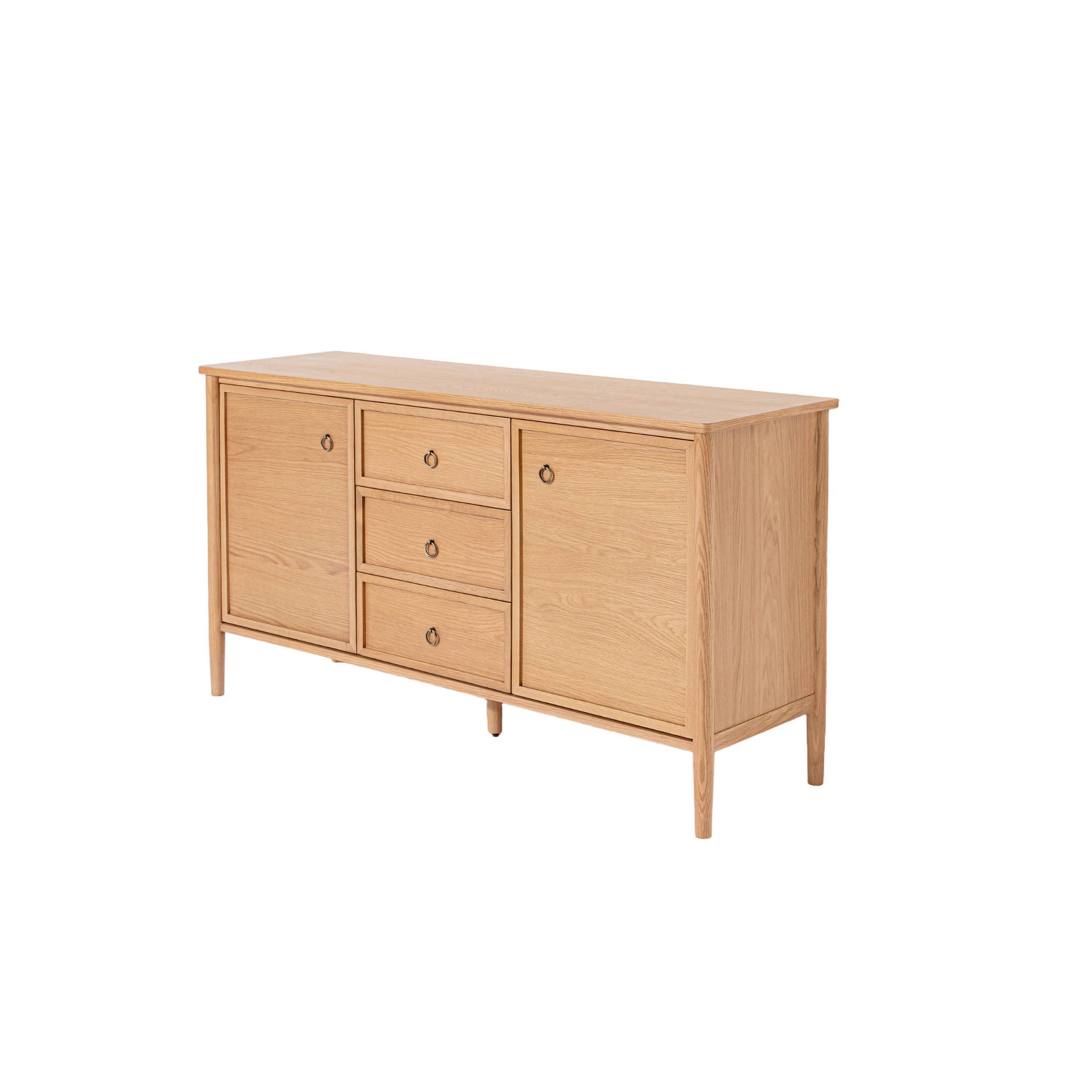 Woodek Design Sideboard Sideboard ROSE aus Eiche – Natur, 150 cm (Einzelartikel), Holz- und Metallgriffe im Lieferumfang enthalten