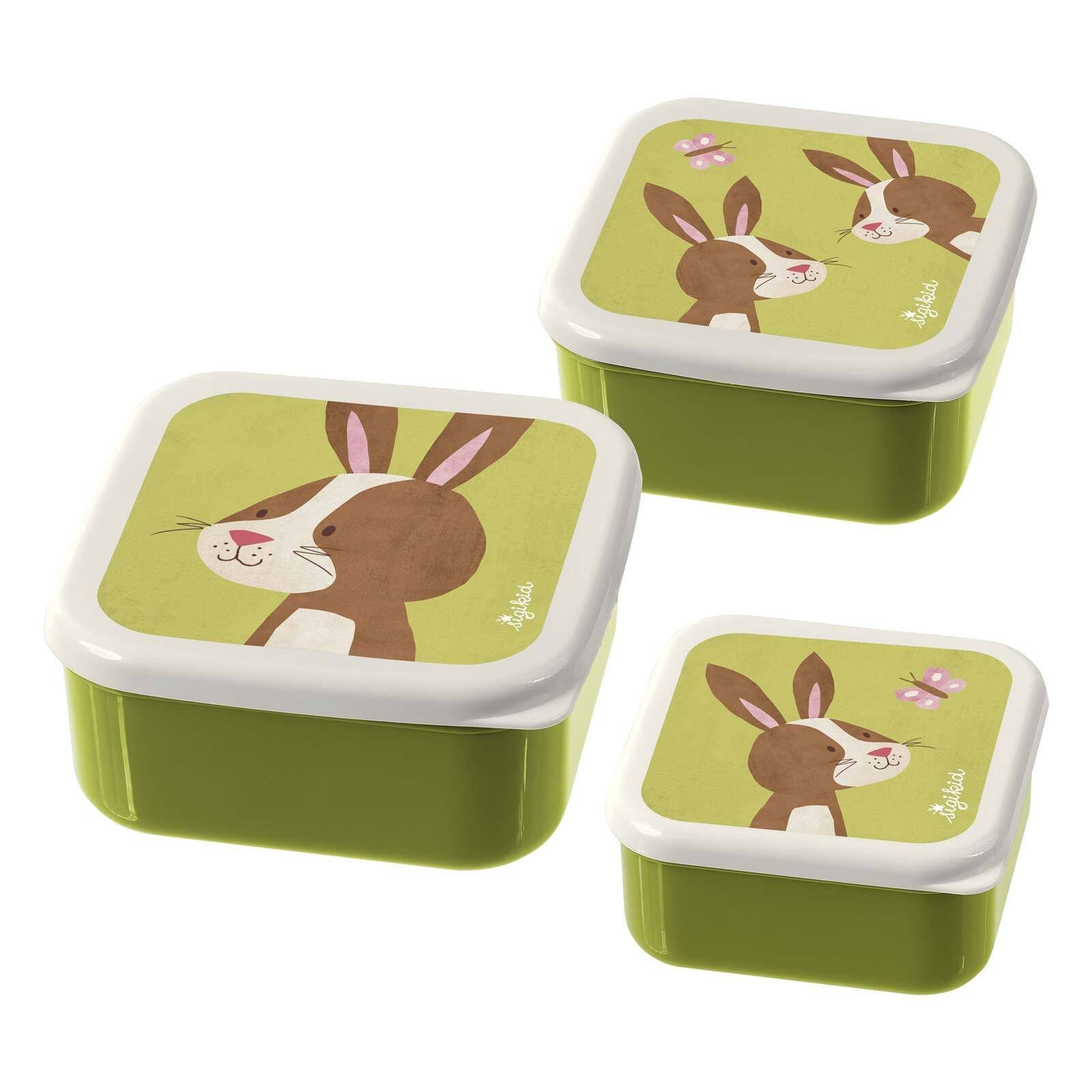 Lunchbox spülen der Sigikid mit Snackboxen Hand Polypropylen, 3er (3-tlg), Set, Motiv-Deckel Hase, Spülmaschinengeeignet, Spülmaschinengeeignet, grün