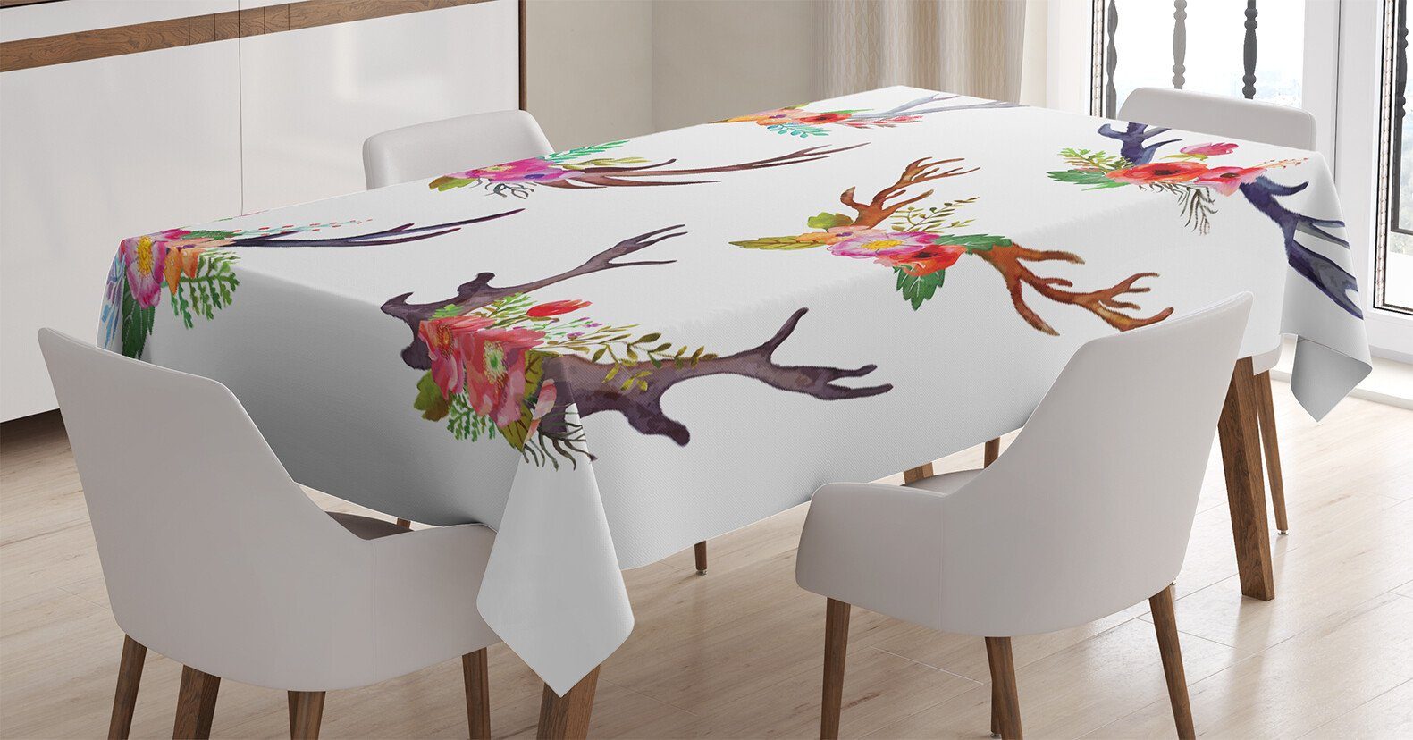 Tischdecke Klare Blumenstrauß den Waschbar Farbfest Bereich geeignet Für Blumen Farben, Geweih Tier Abakuhaus Außen