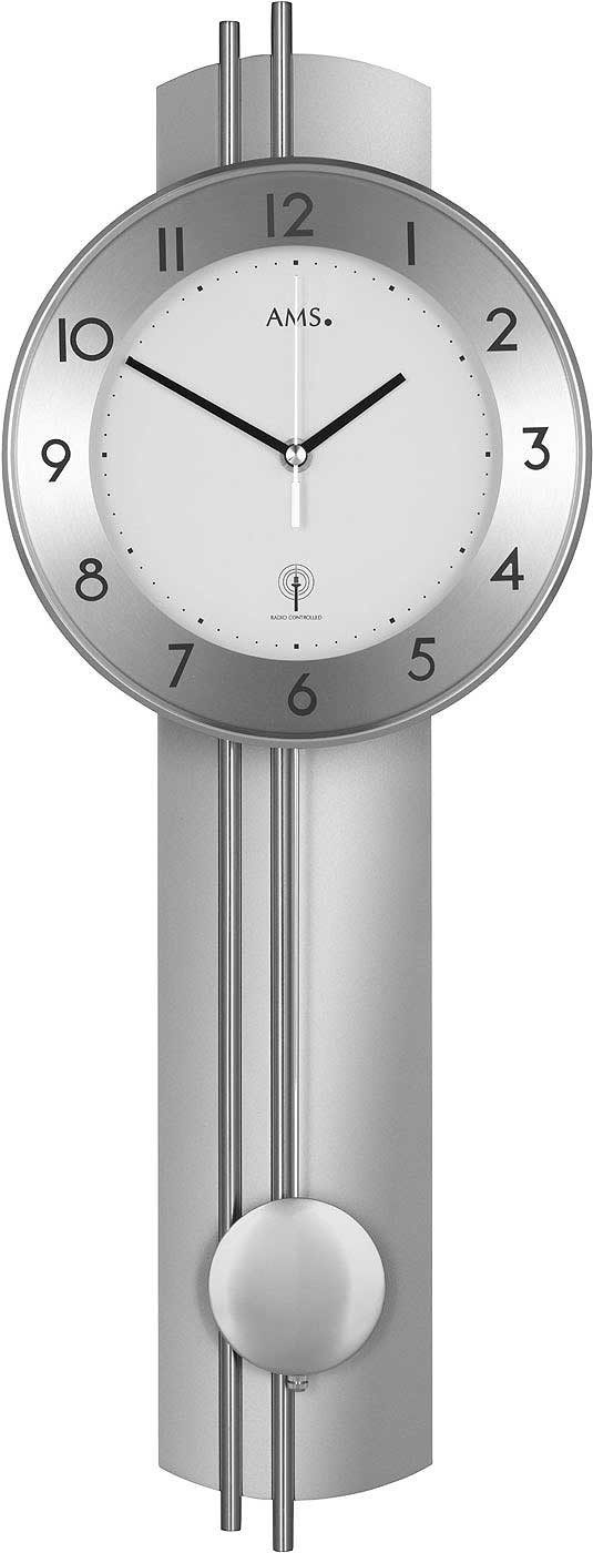 AMS Wanduhr Funkpendeluhr Silberfarben Modern - günstig online kaufen