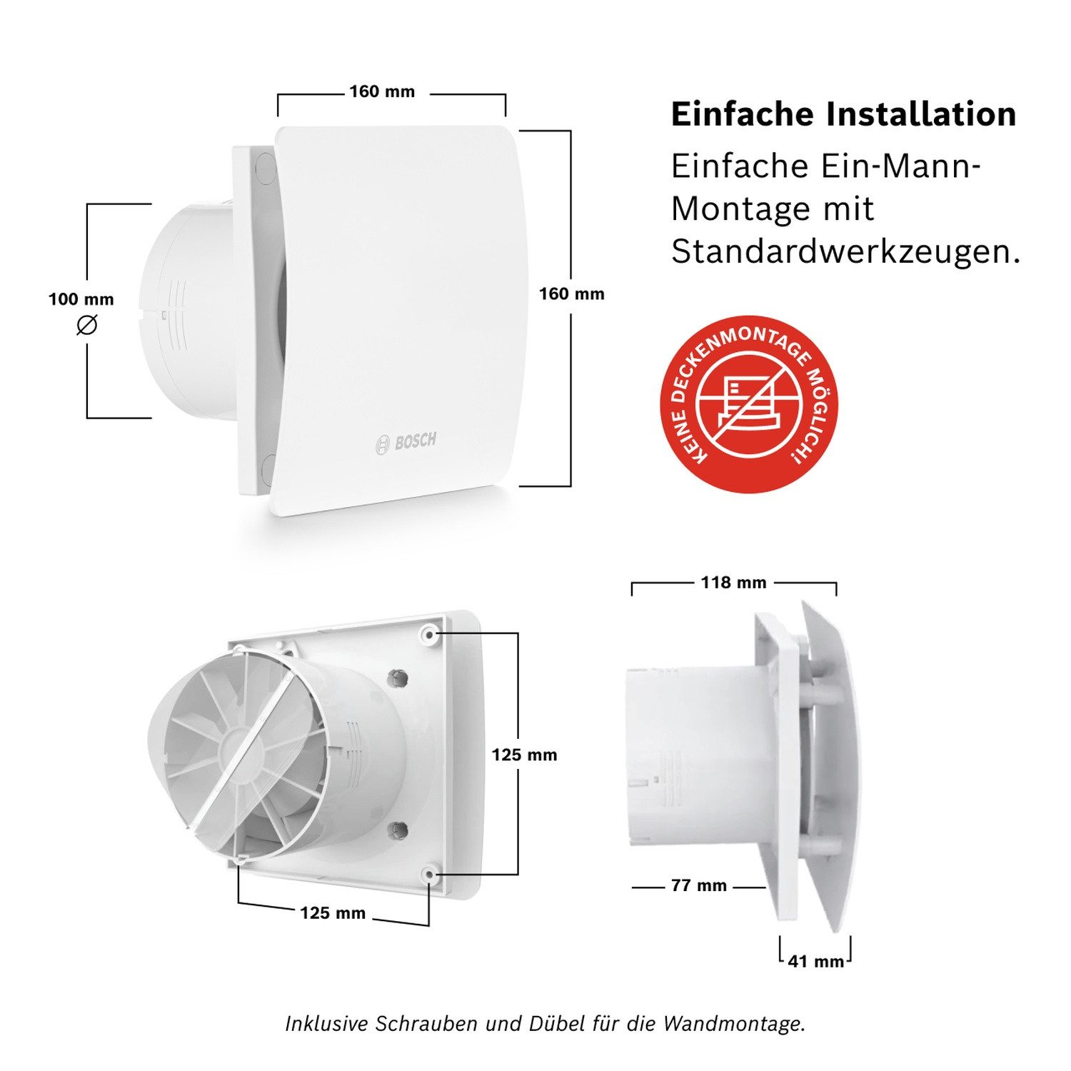 BOSCH Wandventilator Badlüfter, zur Wandmontage inkl. Schrauben und Dübel – Bild 5 von 5