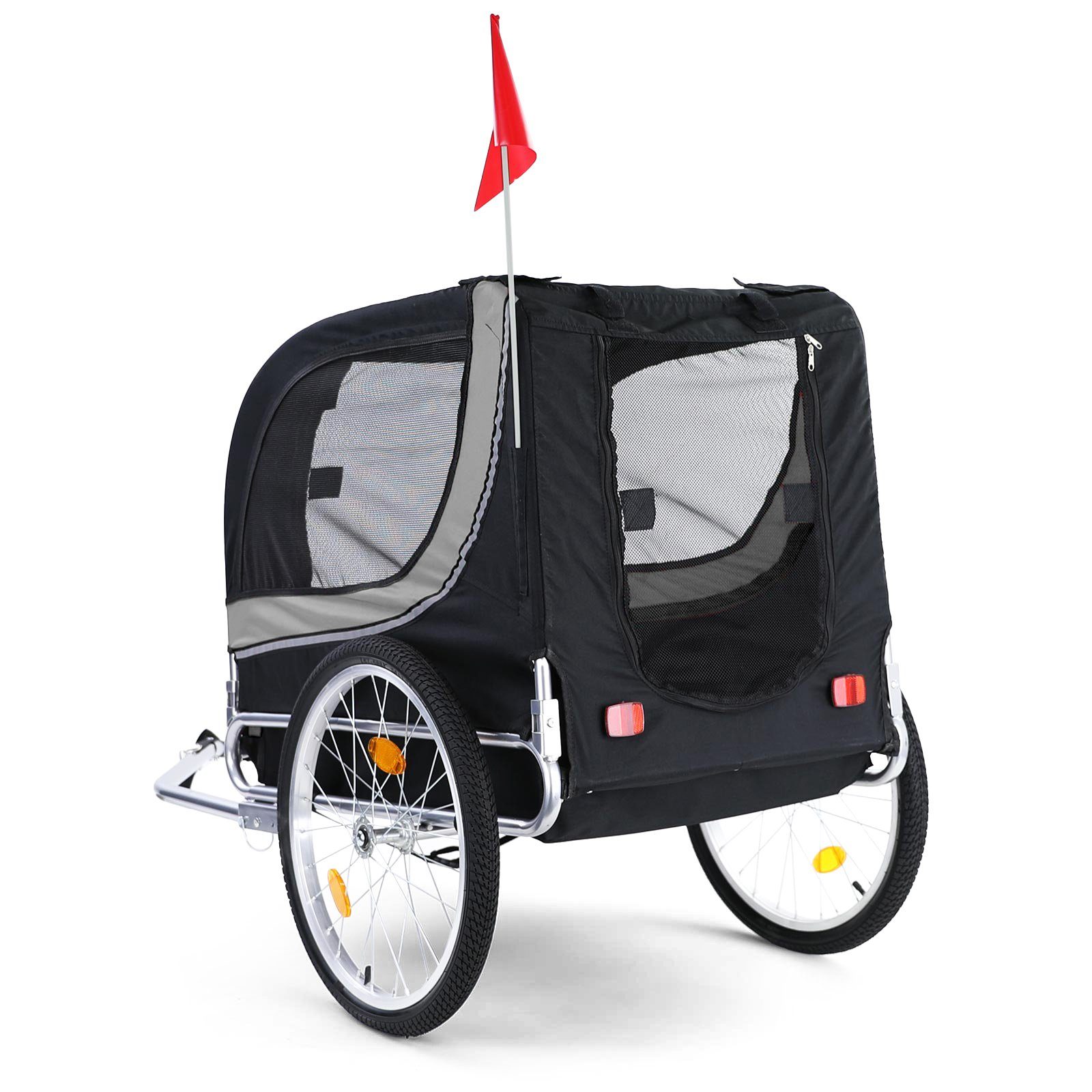 RAMROXX Fahrradhundeanhänger Fahrradanhänger klappbar für Haustiere Grau Schwarz bis 40Kg
