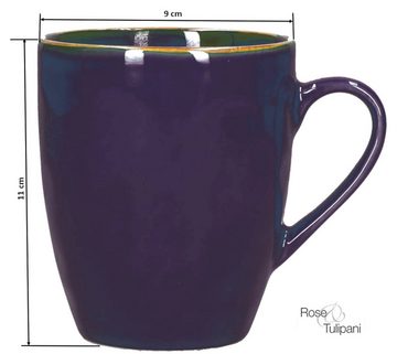 Rose & Tulpani Tasse Große Tasse Steingut Becher mit Henkel 430ml Blau, Steingut, Handgefertigt, Backofengeeignet