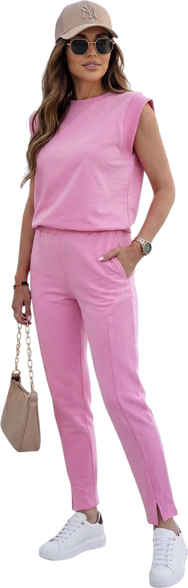 EloModa Jogginganzug Damen Freizeitanzug 2-teilig – Baumwollmix Lounge Set mit Schulterdeta (2-tlg), Modisches Damen Freizeitset mit bequemem Tragekomfort