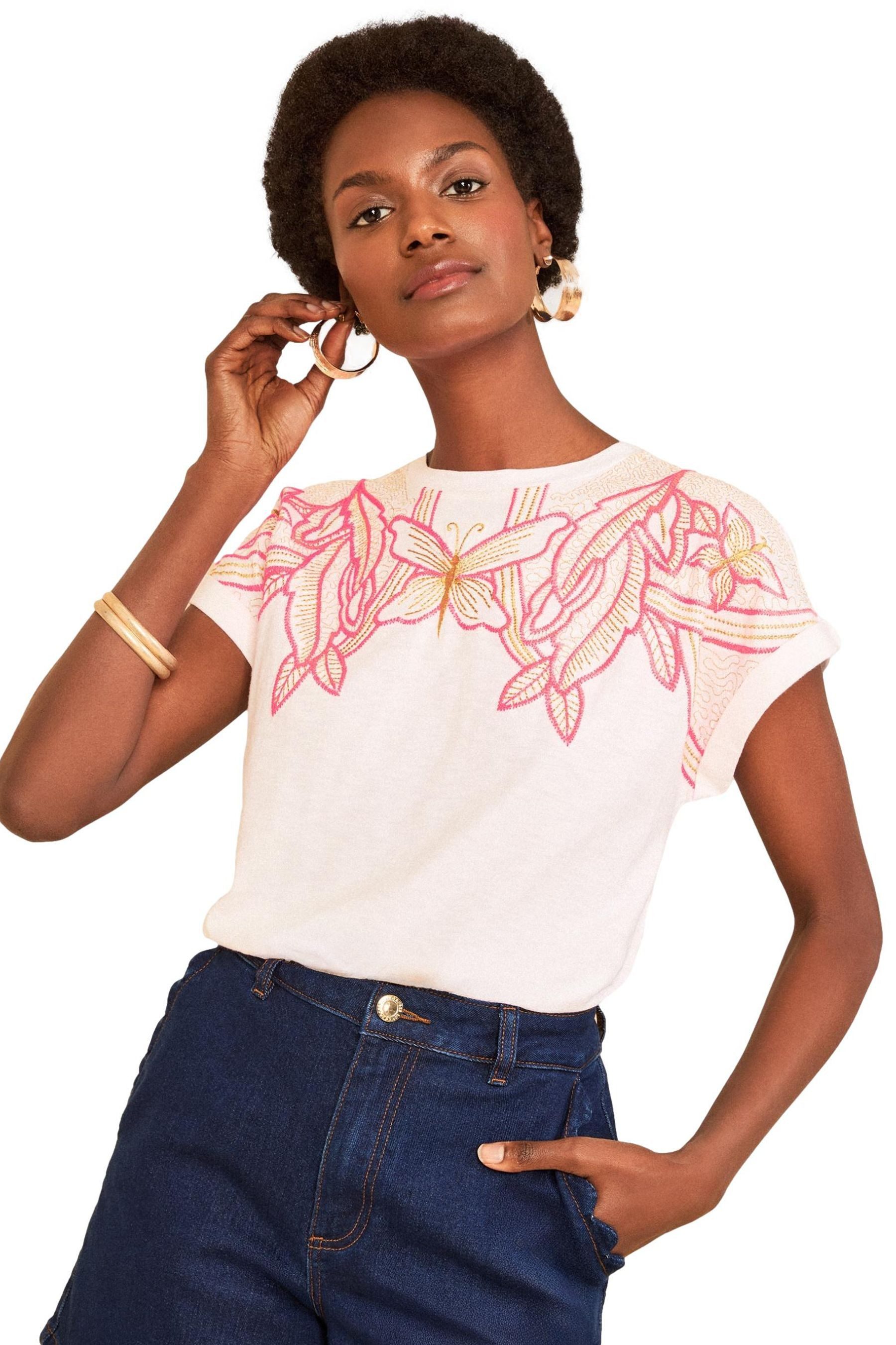 T-Shirt Love & Roses Rundhals-T-Shirt mit Stickerei