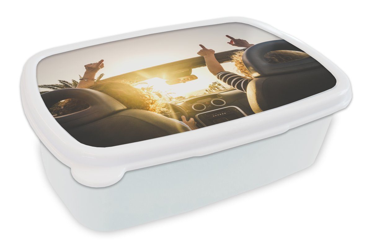 MuchoWow Lunchbox Frauen - weiß und Brotdose, - Erwachsene, Jungs und für für Mädchen Auto Kunststoff, Kinder (2-tlg), Sommer, Brotbox