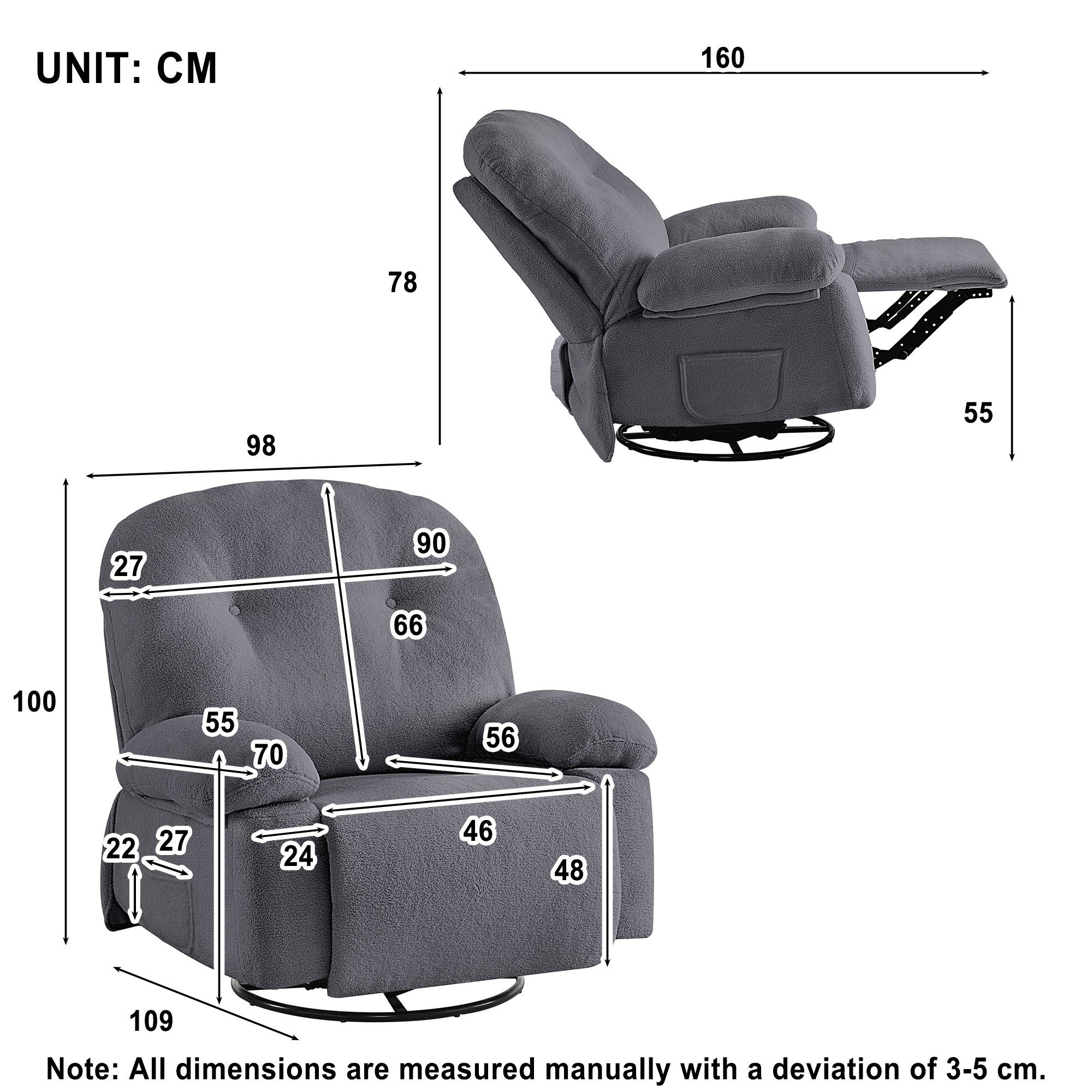 360° Sessel Drehfunktion Ulife Grau Relaxsessel TV-Sessel 360°-Drehsessel mit Massagesessel Loungesessel, und Timer