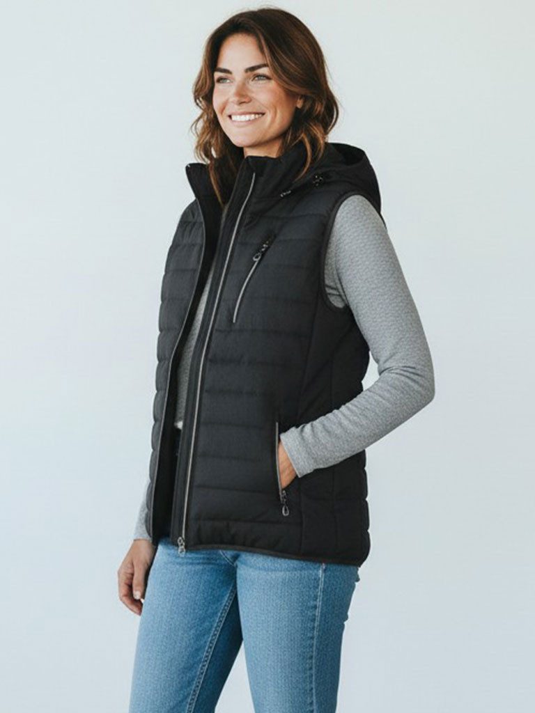 Blue Wave Steppweste Damen Weste Nathalie gesteppt mit abnehmbarer Kapuze in Melange-Optik