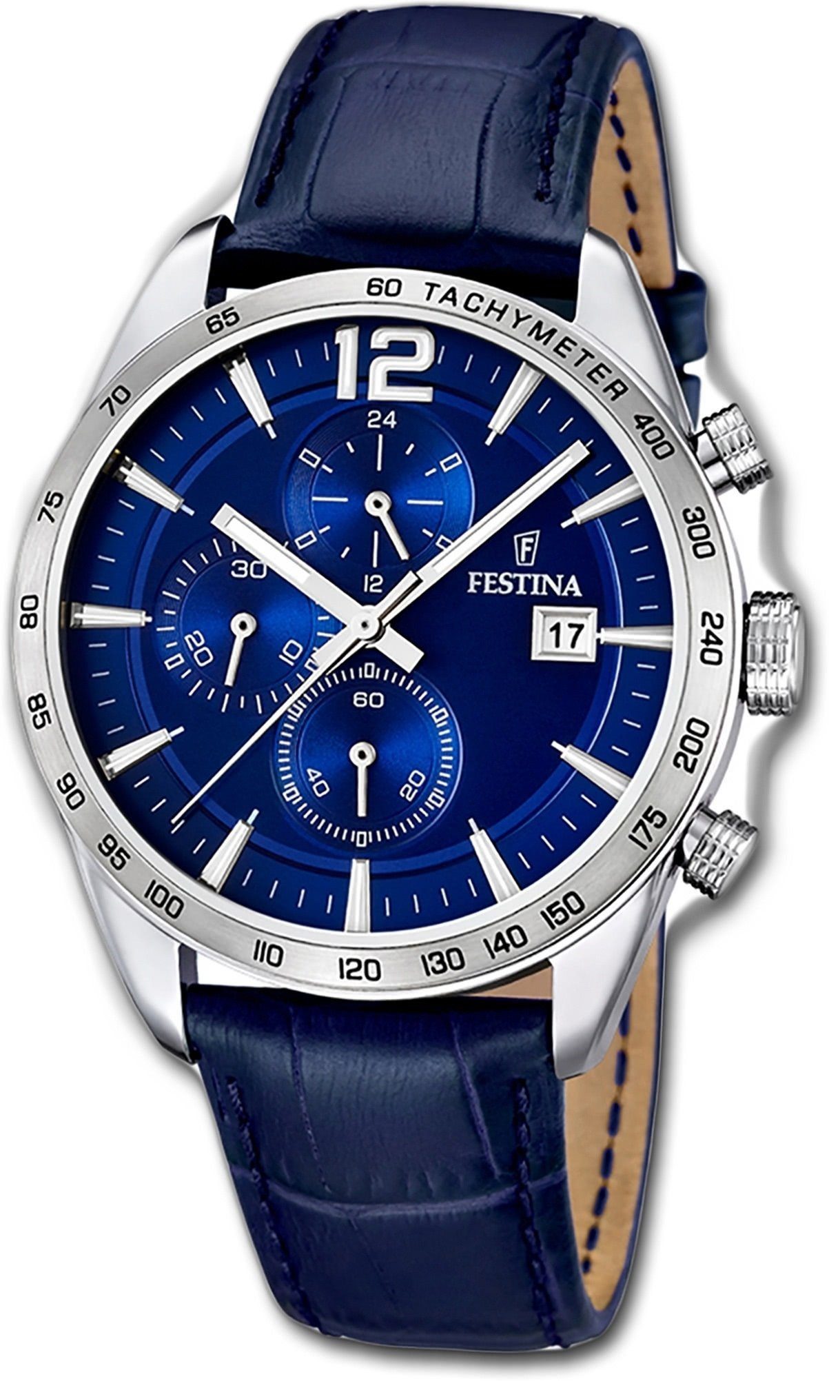 Festina Chronograph F16760-3 Blau Lederband 43,5 mm günstig online kaufen