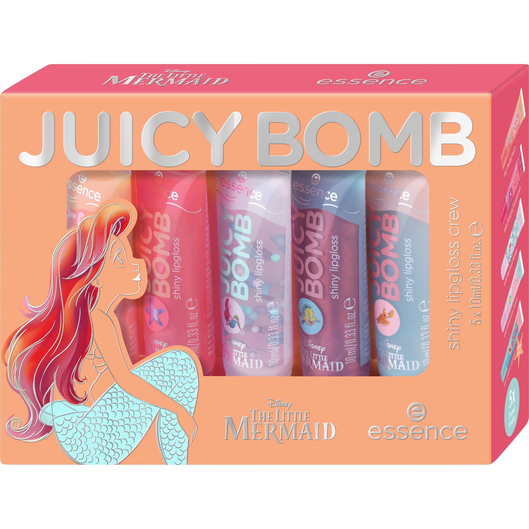 Essence Lipgloss Disney THE LITTLE MERMAID JUICY BOMB shiny lipgloss crew, 5-tlg.