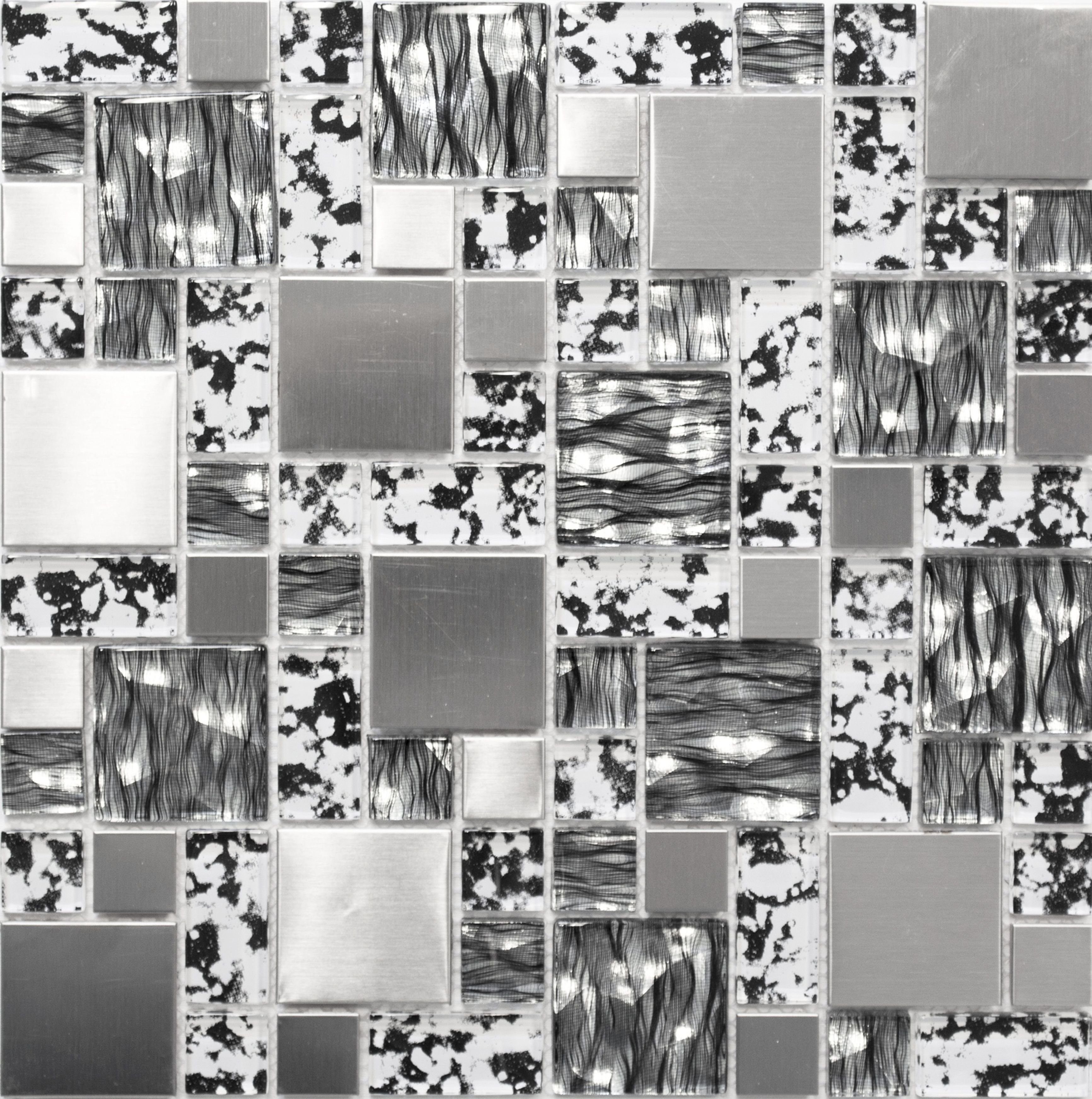 Mosani Mosaikfliesen Glasmosaik Mosaikfliesen Edelstahl schwarz silber