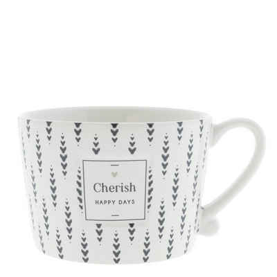 Bastion Collections Tasse Tasse mit Henkel Cherish HAPPY DAYS Keramik weiß schwarz, Keramik