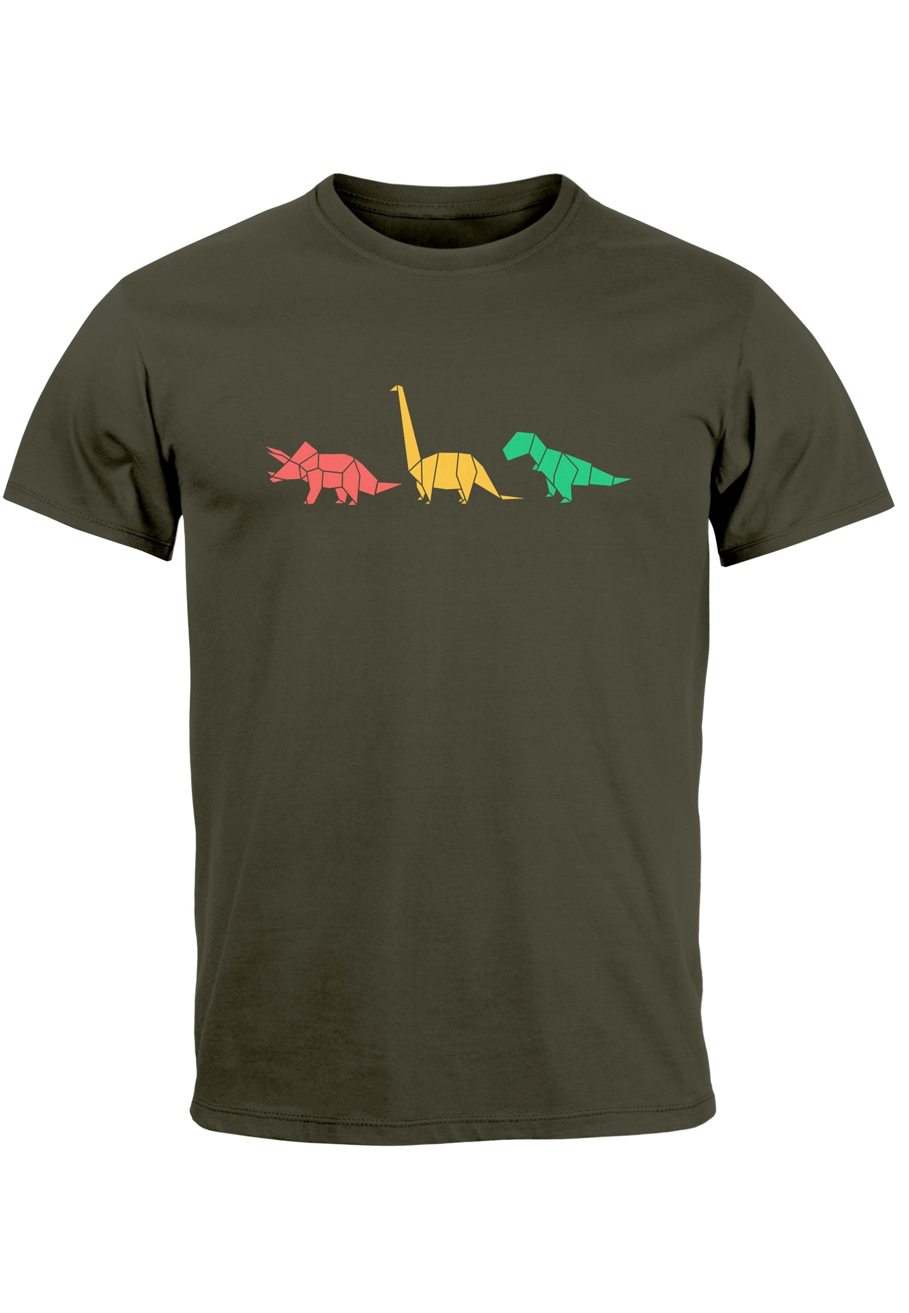 Neverless Print-Shirt Herren T-Shirt Print Aufdruck Geometric Dinosaurier Polygon army Print Tiere mit Fash
