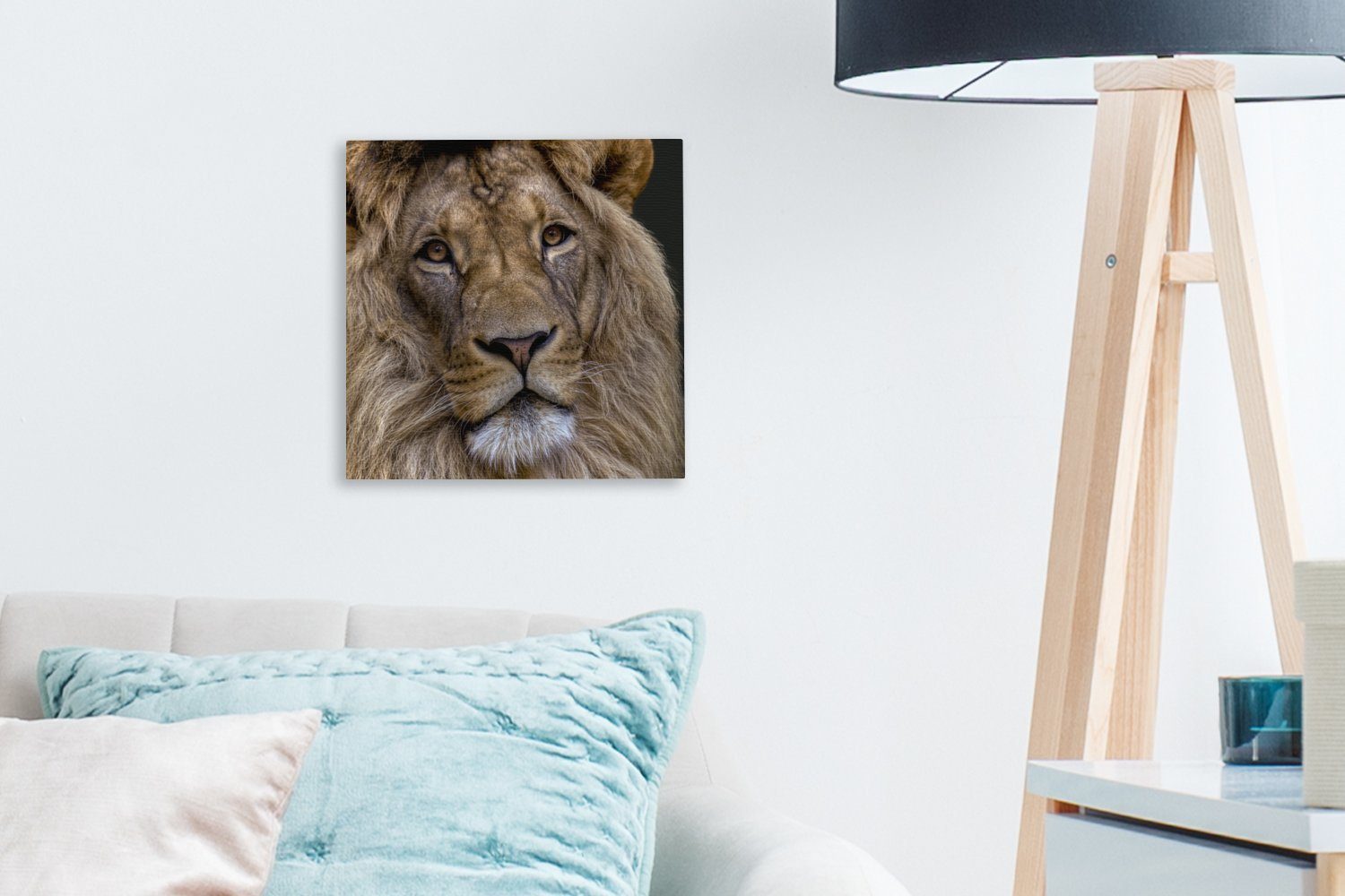 Schlafzimmer Leinwandbild (1 Porträt Bilder St), Leinwand Wohnzimmer OneMillionCanvasses® - Dunkel, - Löwe für