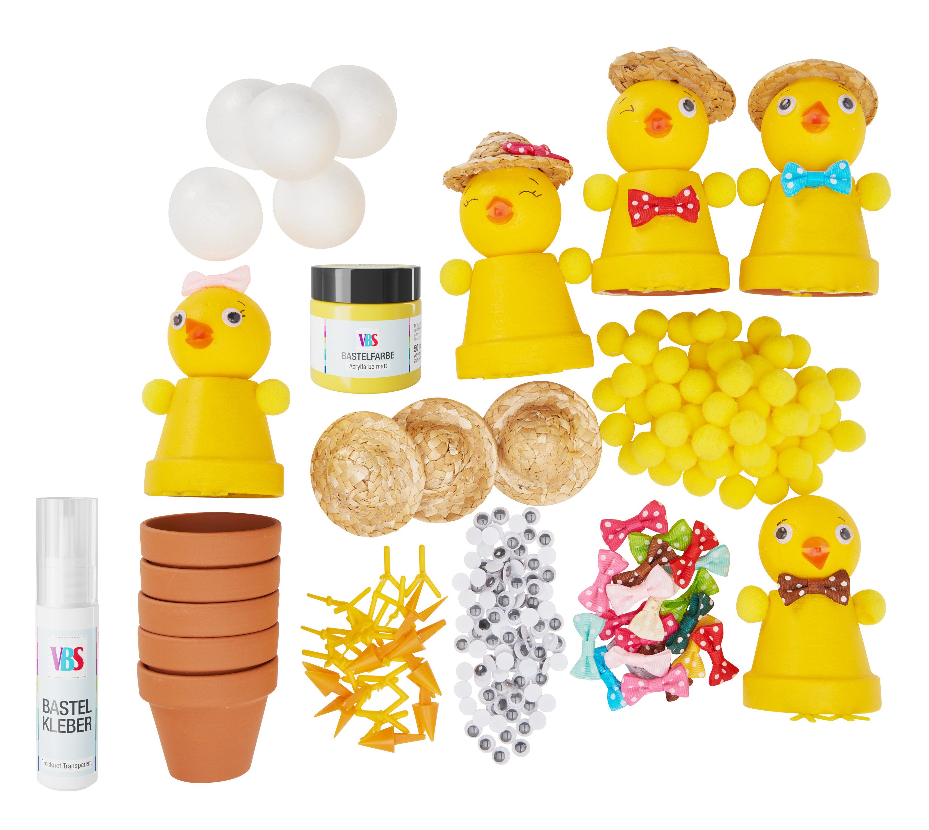 VBS Kreativset Tontopf-Küken, 5 Stück