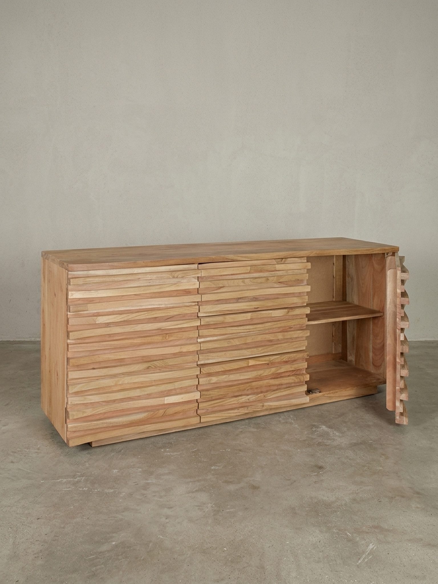 KADIMA DESIGN Kommode Sideboard 160 x 75 x 43 cm Massiv-Holz Akazie Natur Baumkante Anrichte (Flur Schrank Standschrank), Landhaus-Stil Kommode mit Schubladen & Türen