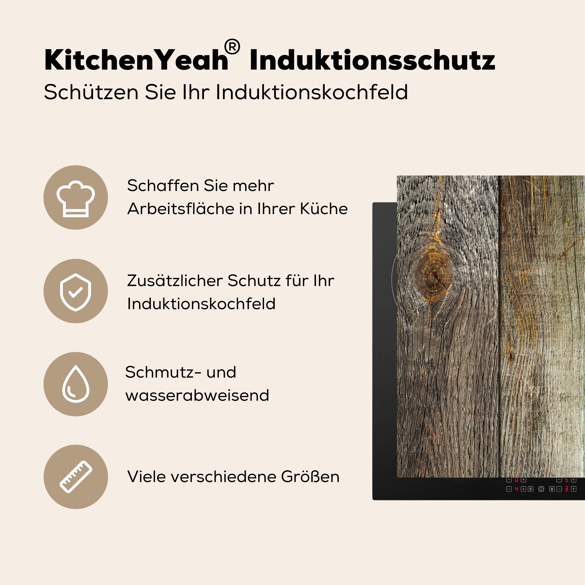 MuchoWow Herdblende-/Abdeckplatte - Design, Arbeitsplatte (1 Regal für Holz tlg), Ceranfeldabdeckung, 78x78 - Vinyl, küche cm
