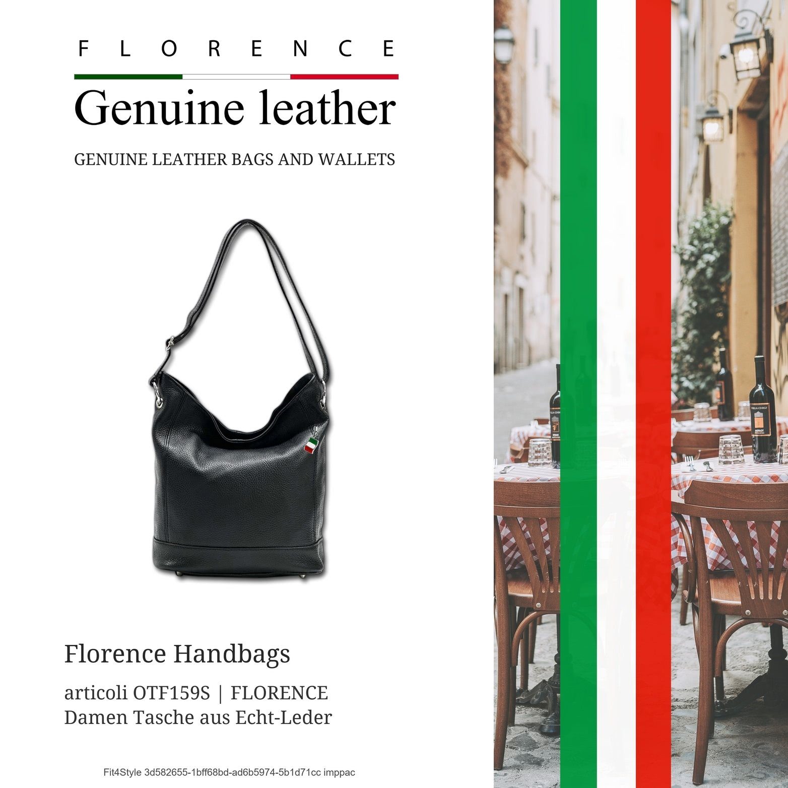 FLORENCE Shopper Florence Echtleder Hobo Bag Damen (Schultertasche, Shopper), Damen Tasche Echtleder schwarz, Made-In Italy