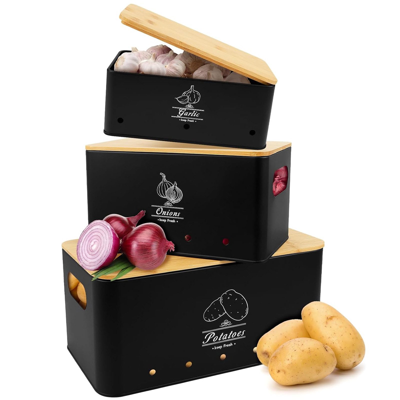 Vorratsdose Kartoffel Aufbewahrungsbox mit Bambusdeckel
