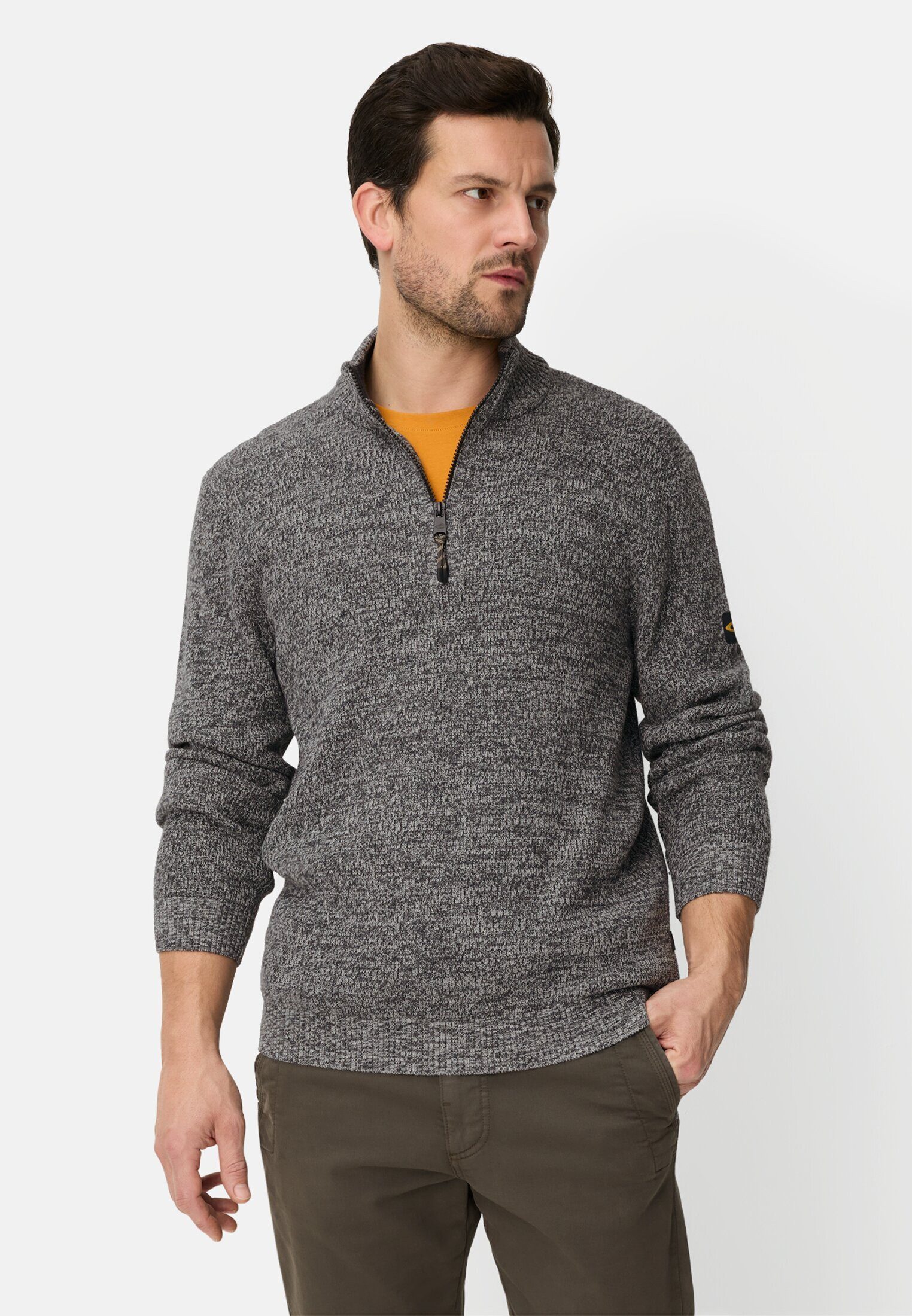 camel active Troyer mit melierter Struktur Langarm Troyer (1-tlg) Markenlabel