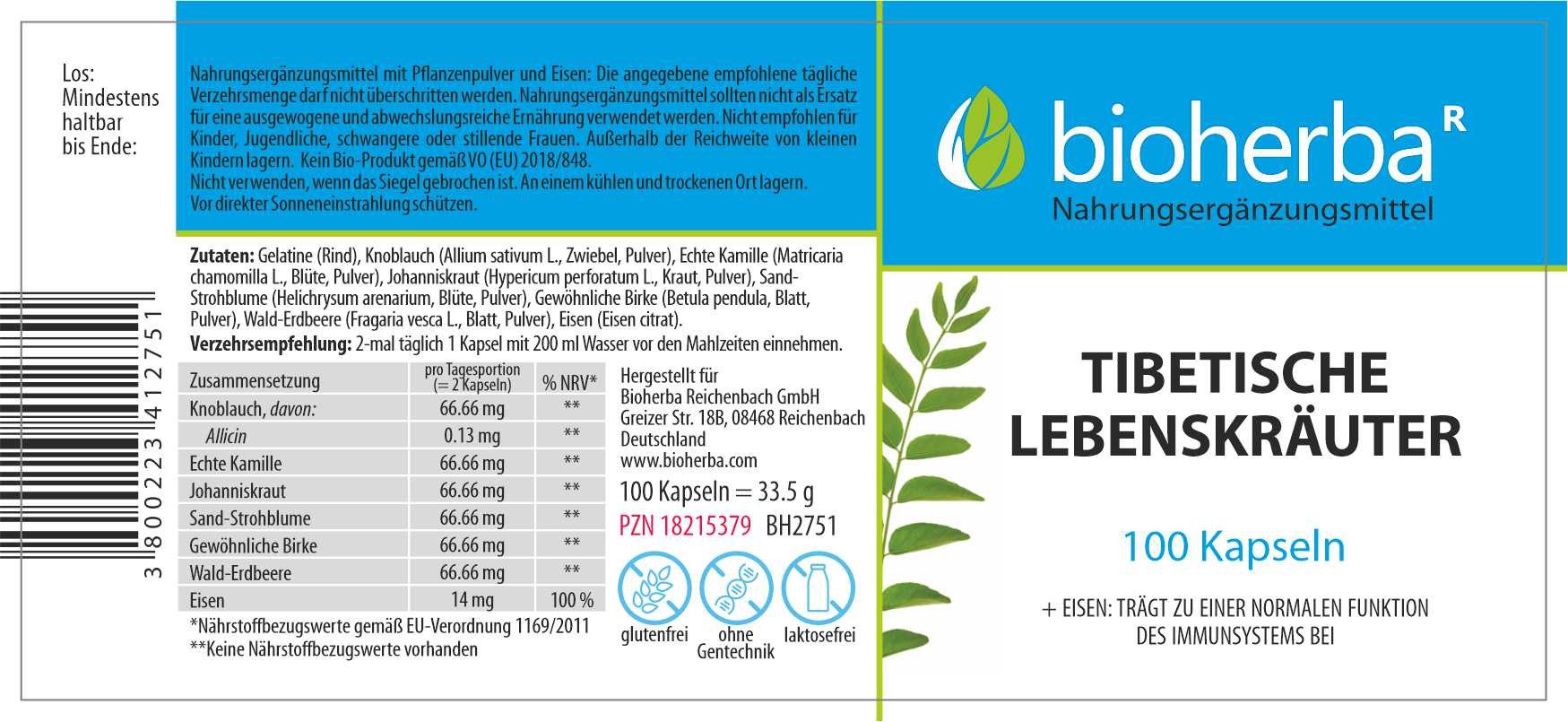 BIOHERBA R Tibetische Lebenskräuter 100 Kapseln Nahrungsergänzungsmittel