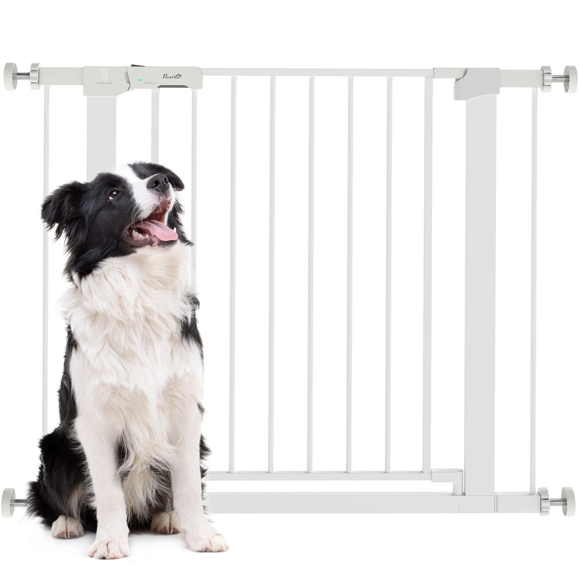 PawHut Hundegitter Treppengitter ohne Bohren Absperrgitter (Hunde Treppenschutzgitter, 1 St., Schutzgitter für Haustier), Stahl, Weiß 76-97 x 5 x 76 cm