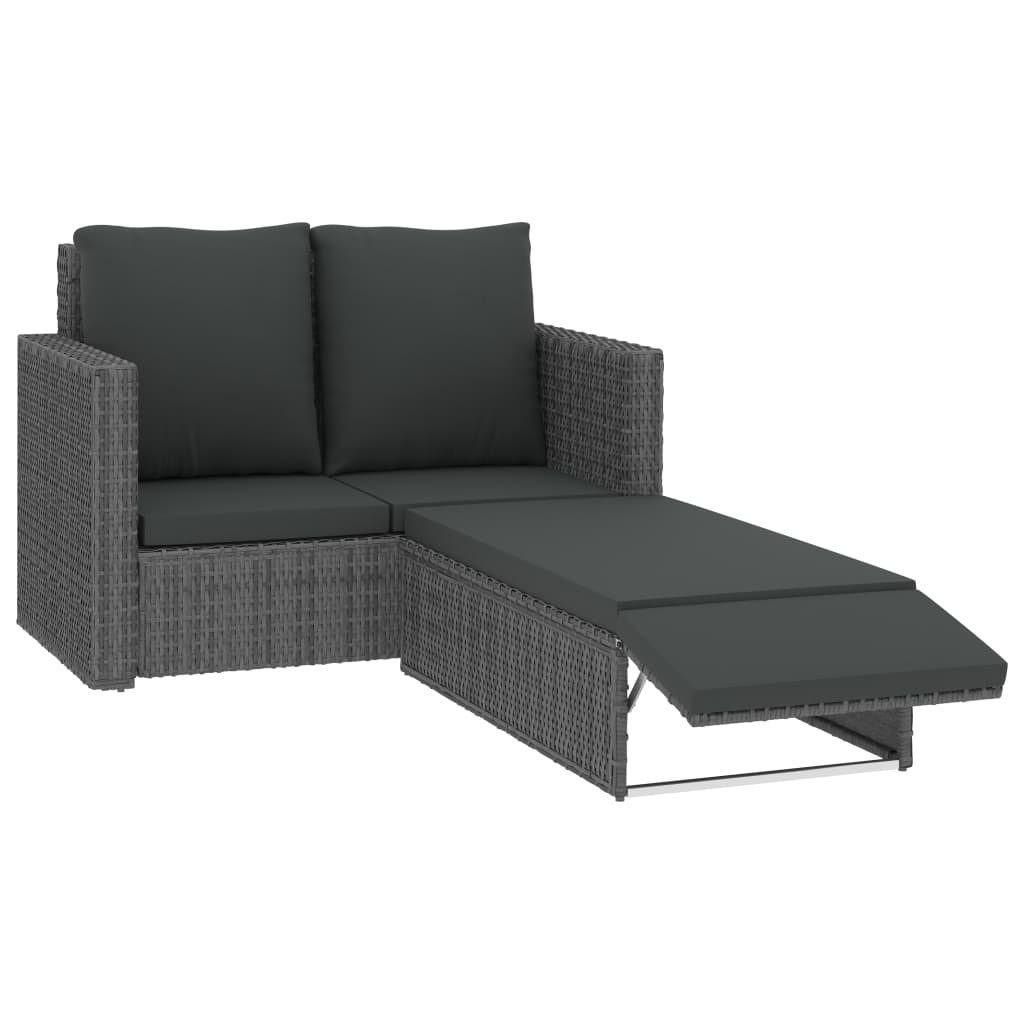 2-tlg. Garten-Lounge-Set Rattan Kissen Poly vidaXL Gartenlounge-Set mit Grau, (2-tlg)