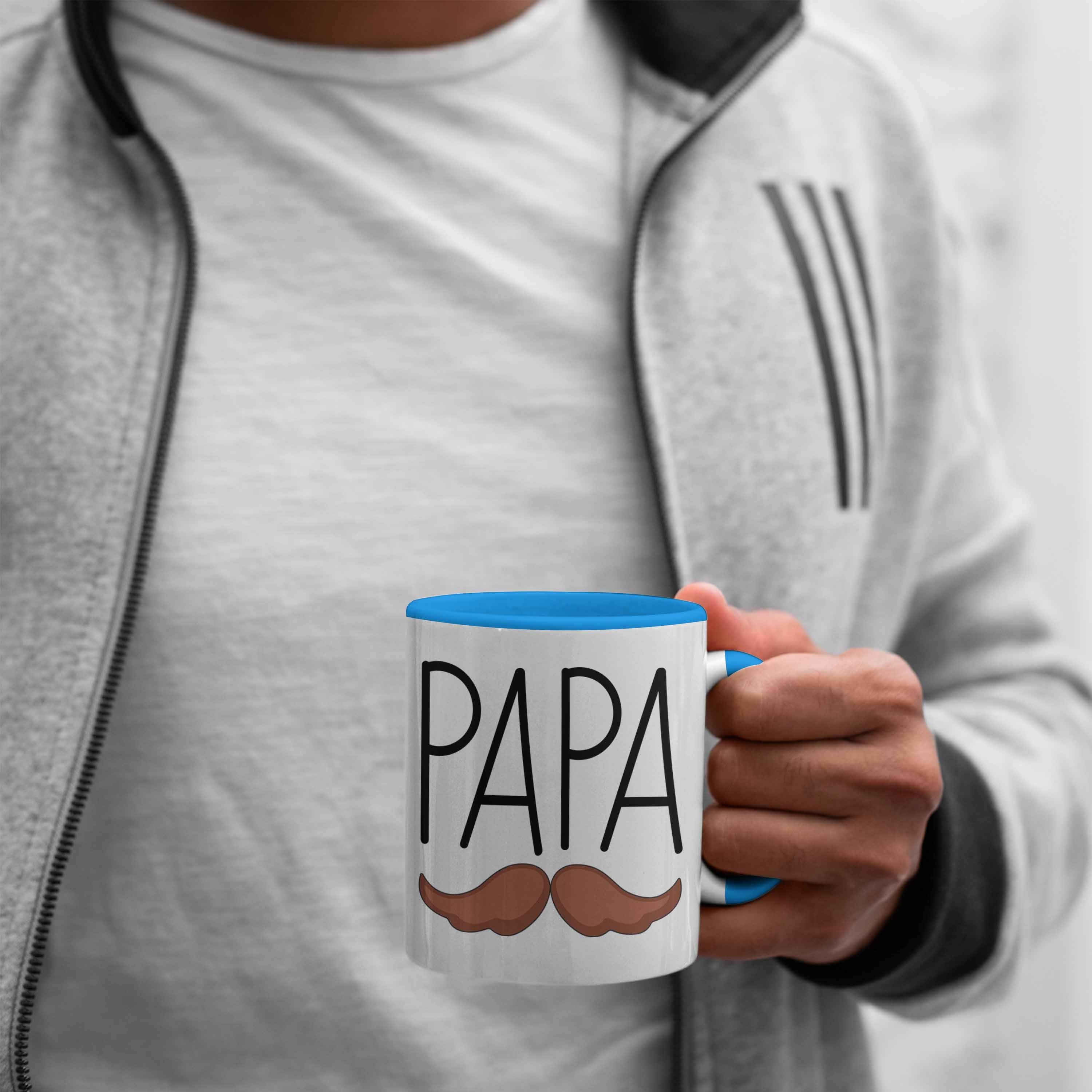 Blau Papa Tasse Geschenkidee Trendation Schnurrbart Geschenk Vatertag Lustig Tasse