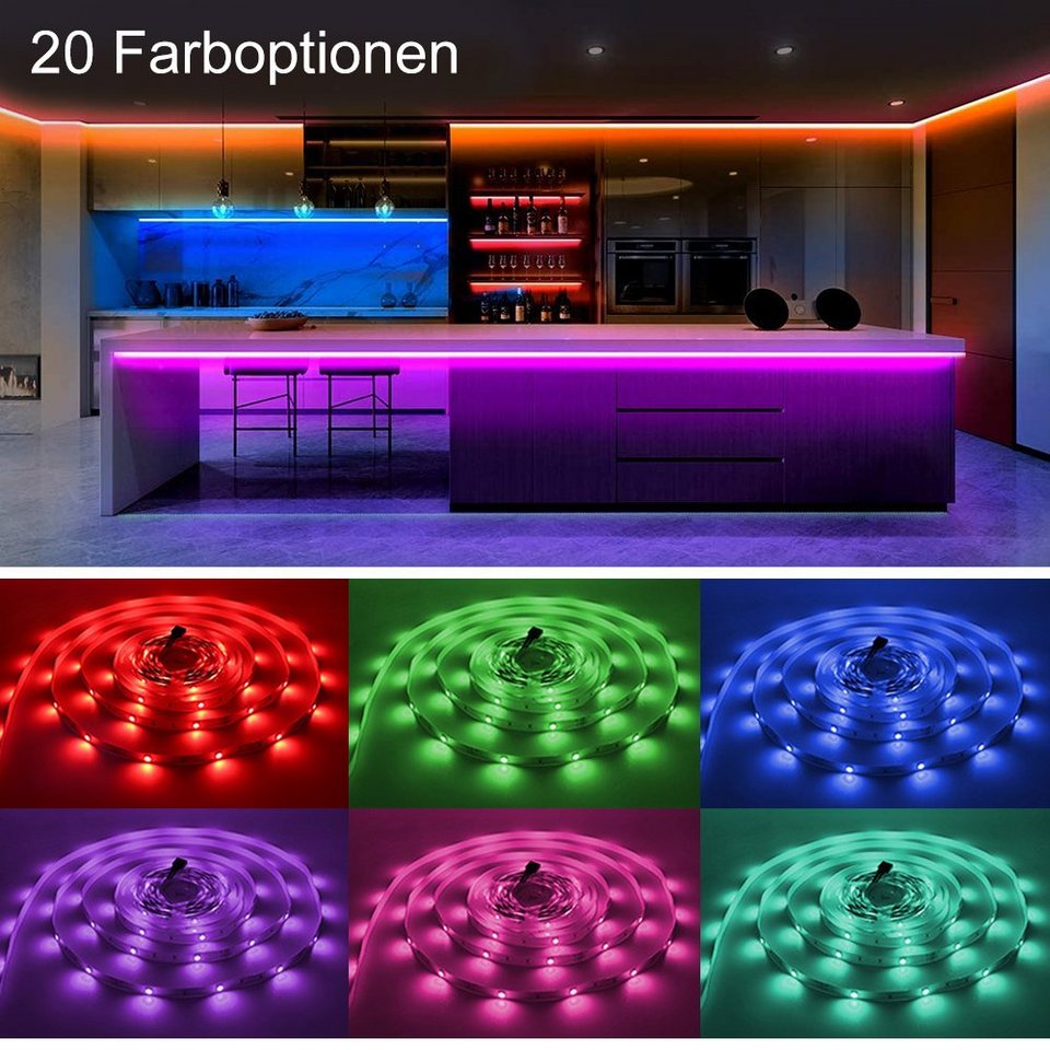 Rosnek LED Stripe 5/10/15M,RGB,mit Fernbedienung,für TV Schlafzimmer