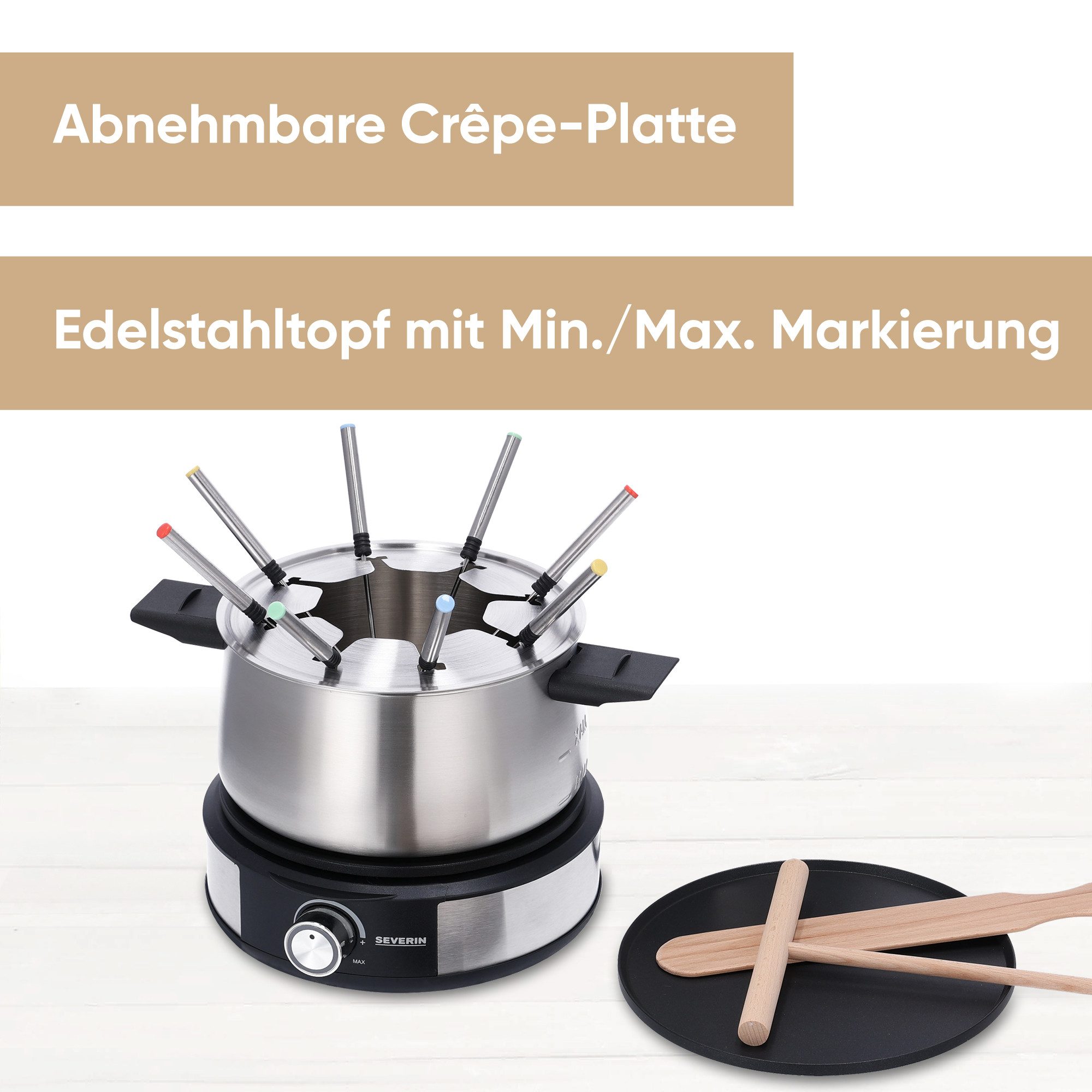 Severin Elektro-Fondue FO2471, 1,4 l, mit Crêpesfunktion