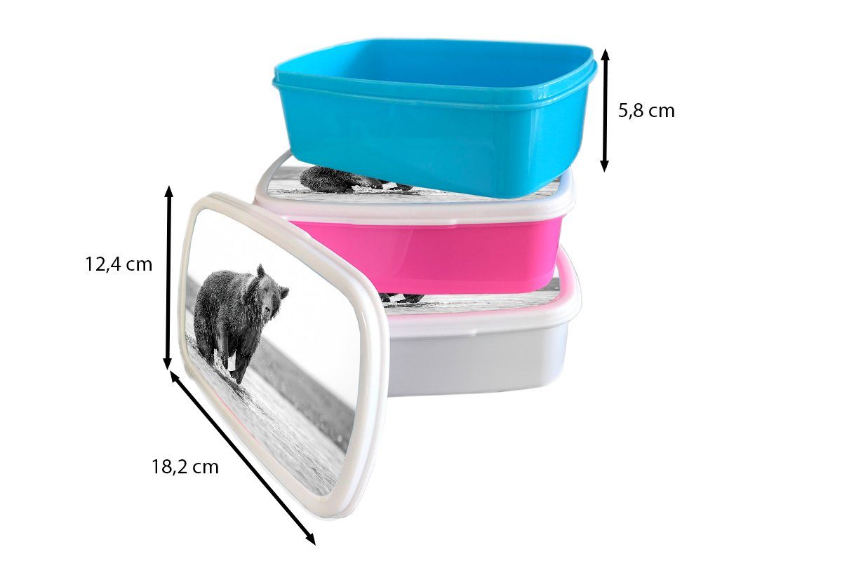 MuchoWow Lunchbox Bär - Fisch für Erwachsene, Kunststoff (2-tlg), Kinder, Wasser, Brotbox Kunststoff, Brotdose Mädchen, - rosa Snackbox