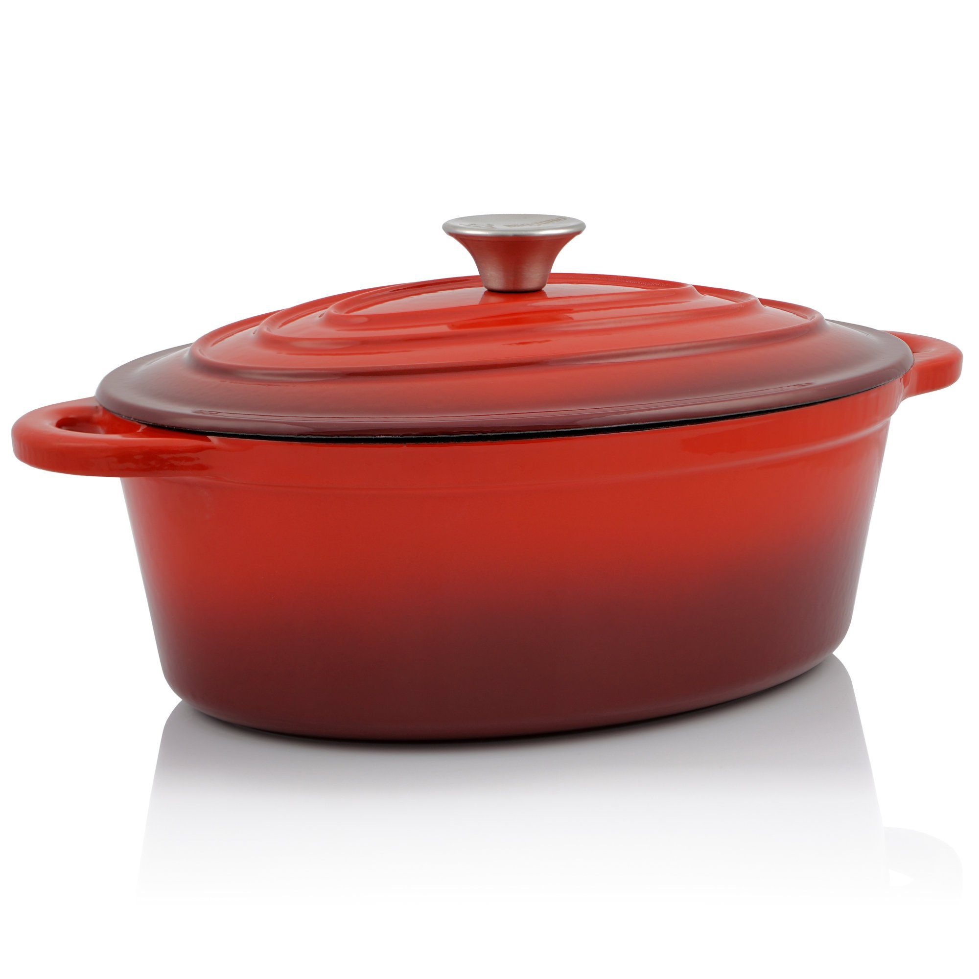 BBQ-Toro Bräter Gusseisen Cocotte, 4,3 l, rot, oval, Emaillierter Gusseisen Bräter, Gusseisen