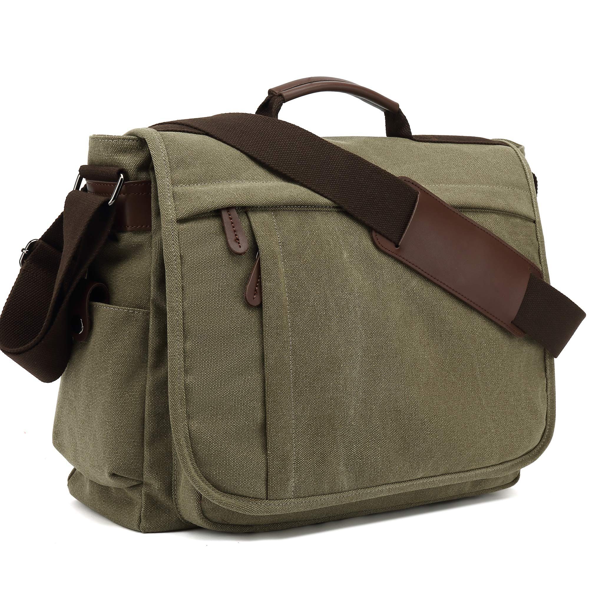 TAN.TOMI Aktentasche На плечо Herren aus Canvas Schultasche, Aktentasche groß (Schultertasche für Herren), Verstellbarer Schultergurt,Canvas Schultasche