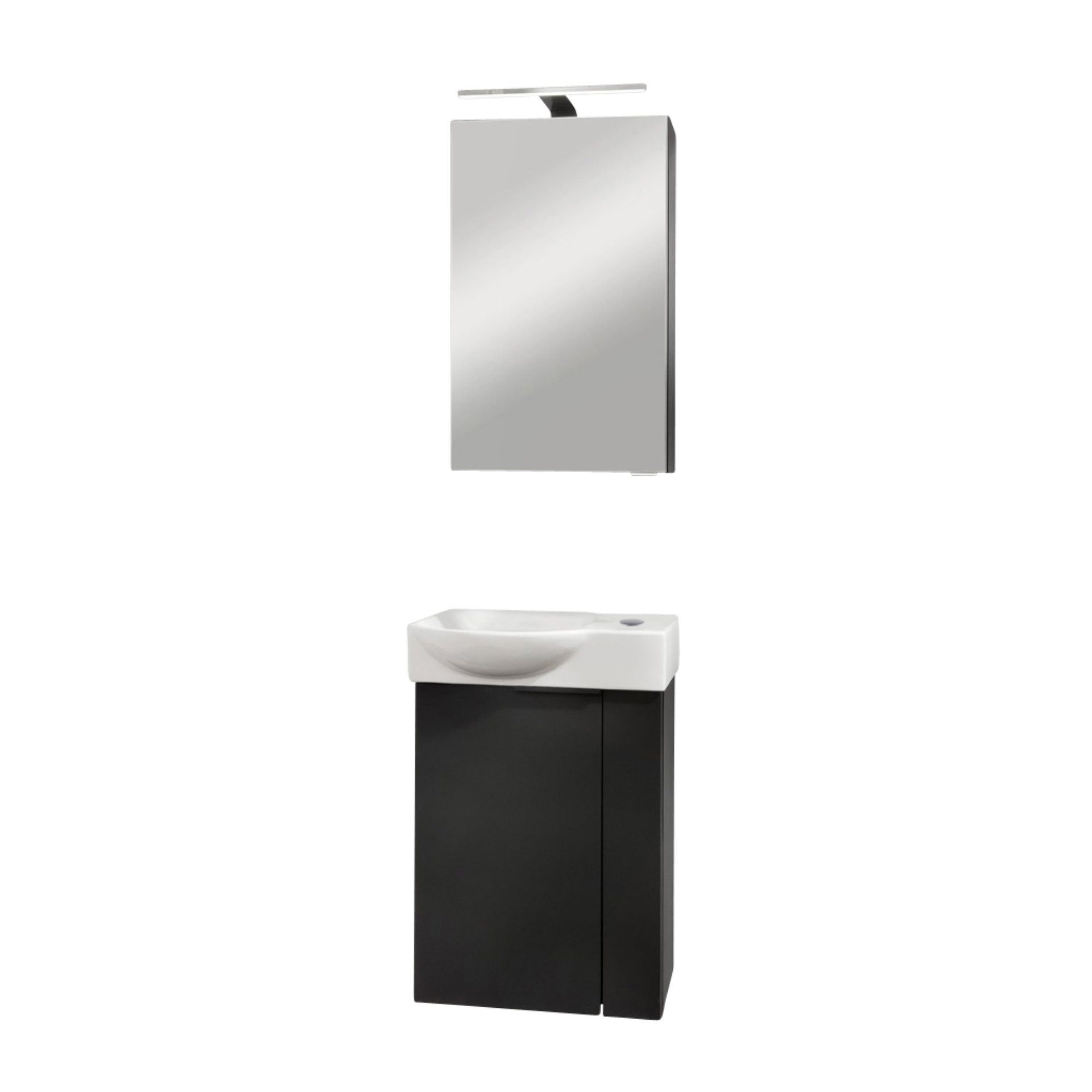 Badmöbel-Set SBC B.PARIS Gäste WC Waschtisch Set, Spiegelschrank, Schwarz matt