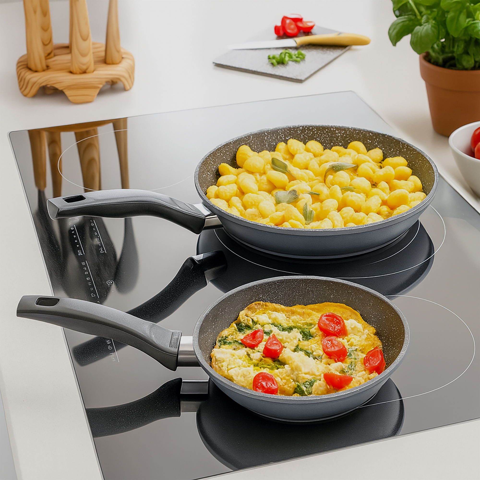 STONELINE Pfannen-Set, Aluminiumguss (2-tlg), mit echten Steinpartikeln, induktionsgeeignet, Designed in Germany