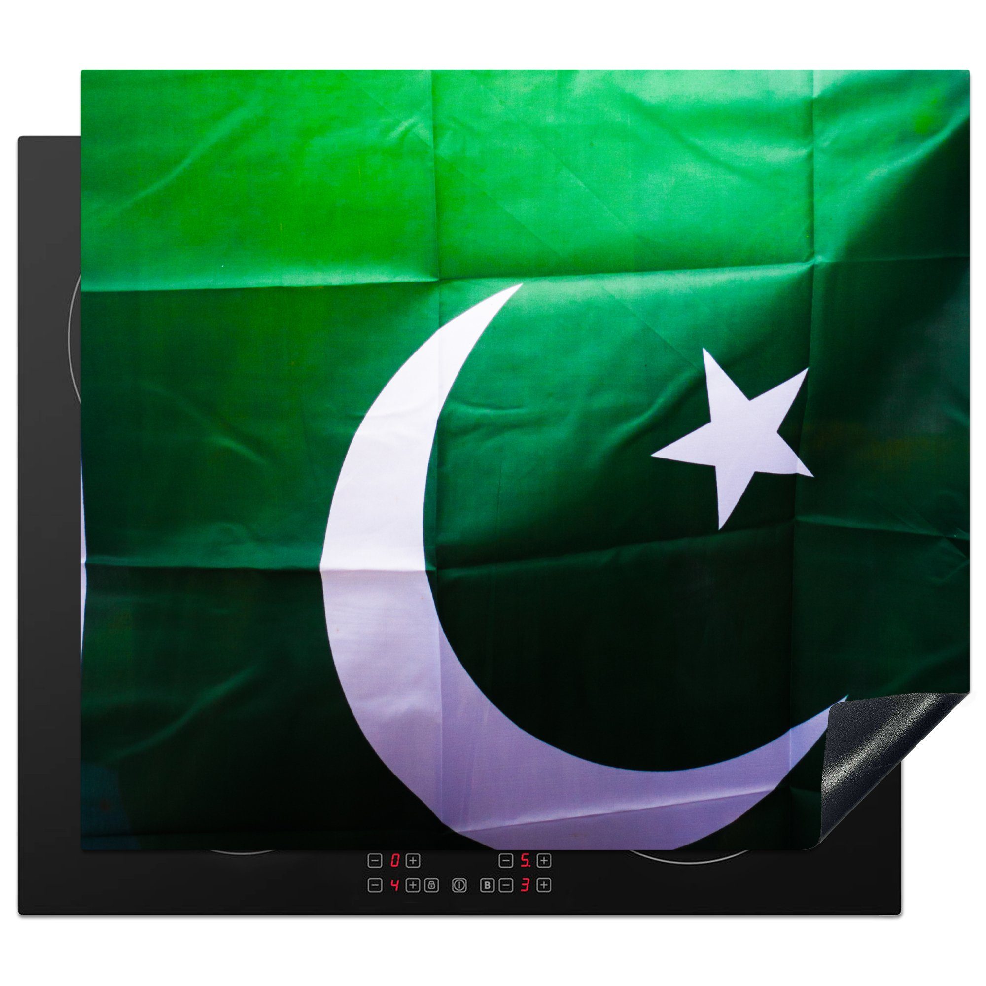 MuchoWow Herdblende-/Abdeckplatte Nahaufnahme der Flagge von Pakistan, Vinyl, (1 tlg), 59x52 cm, Ceranfeldabdeckung für die küche, Induktionsmatte