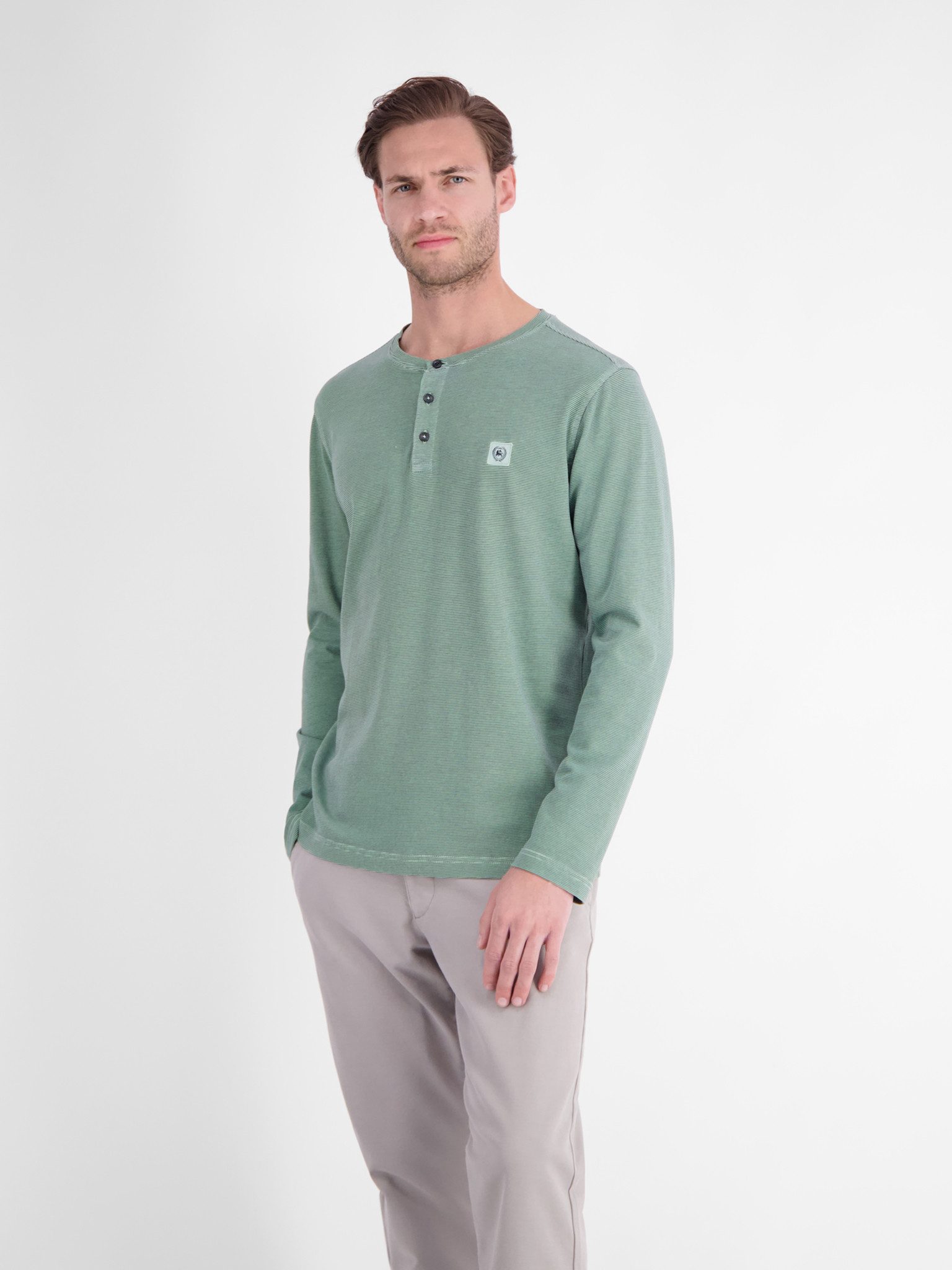 LERROS Langarmshirt mit kurzer Knopfleiste - Serafino - und feinen Streifen