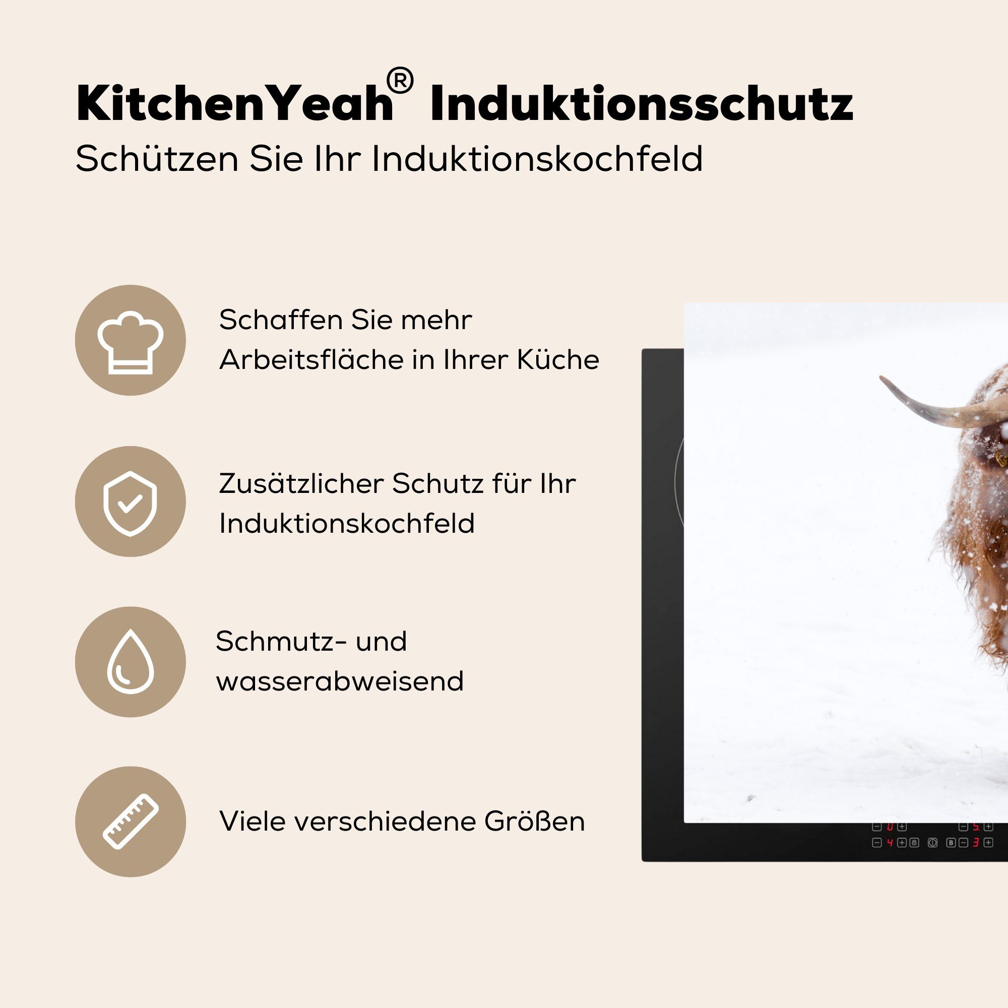 küche, Schottischer Herdblende-/Abdeckplatte (1 MuchoWow für - Induktionskochfeld Winter, 81x52 Ceranfeldabdeckung die Vinyl, Schutz tlg), cm, Hochländer