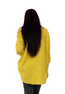 YC Fashion & Style Longbluse Bluse Oversized Longbluse Herrlich weicher Musselin in vielen Farben (1-tlg) Langarm Kragen Uni