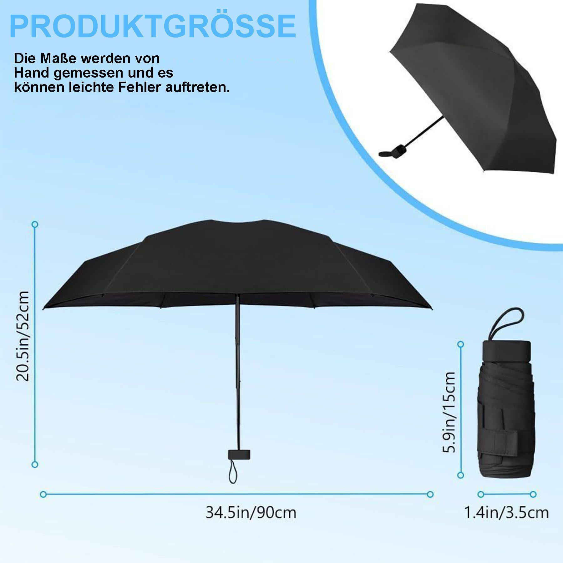 Mutig Taschenregenschirm Regenschirm Reise-Regenschirm,Mini Regenschirm, Kleiner UV-Regenschirm, Winddichter Regenschirm Mit Kapselhülle,Tragbarer Taschenschirm