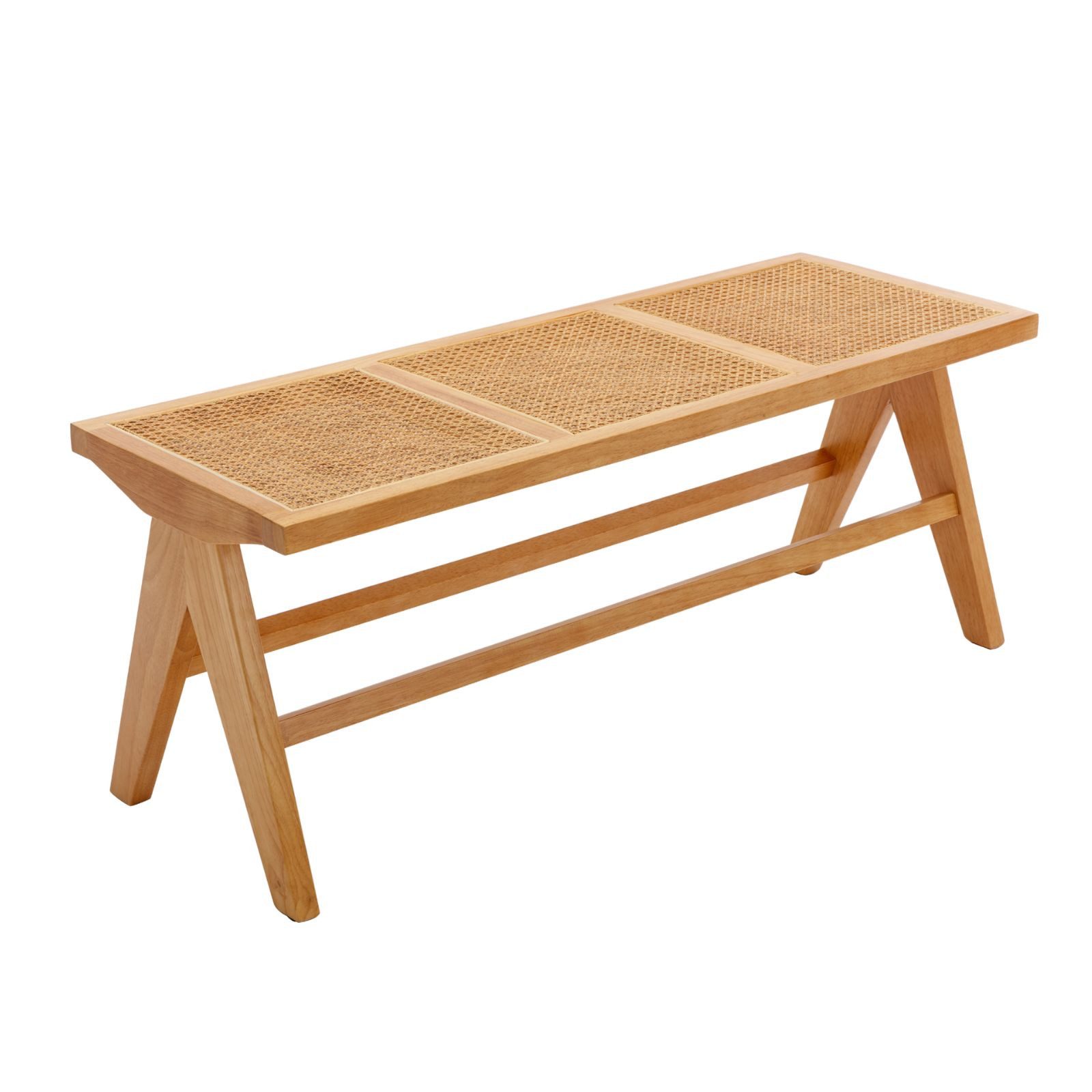 CHAIRUS Sitzbank Rattan Holz Esszimmerbank Eingangsbank, 115x42x47cm (1-St), mit Massivholzbeinen für Esszimmer, Balkon oder Flur